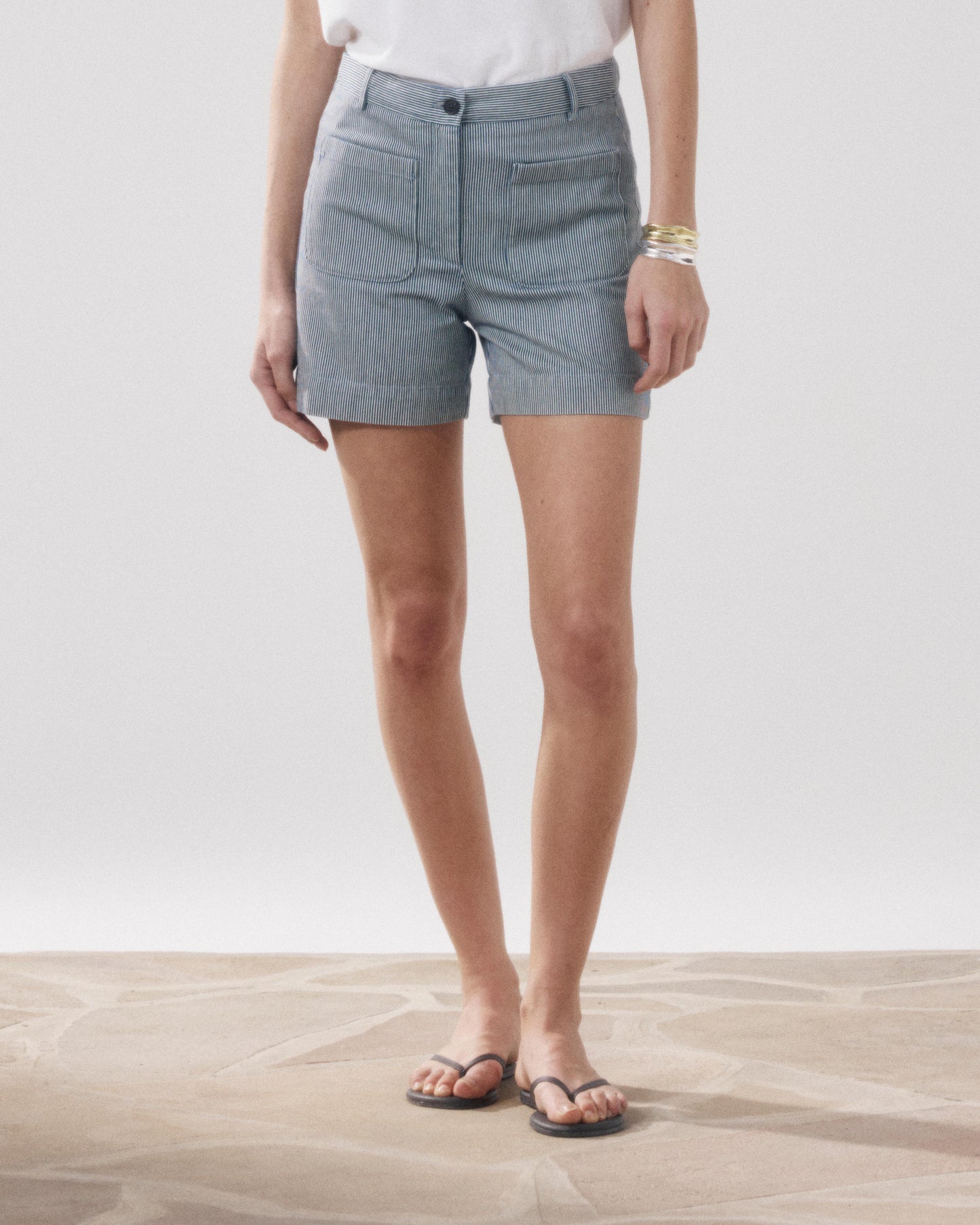 Short Femme en Coton Blanc & Bleu Solene