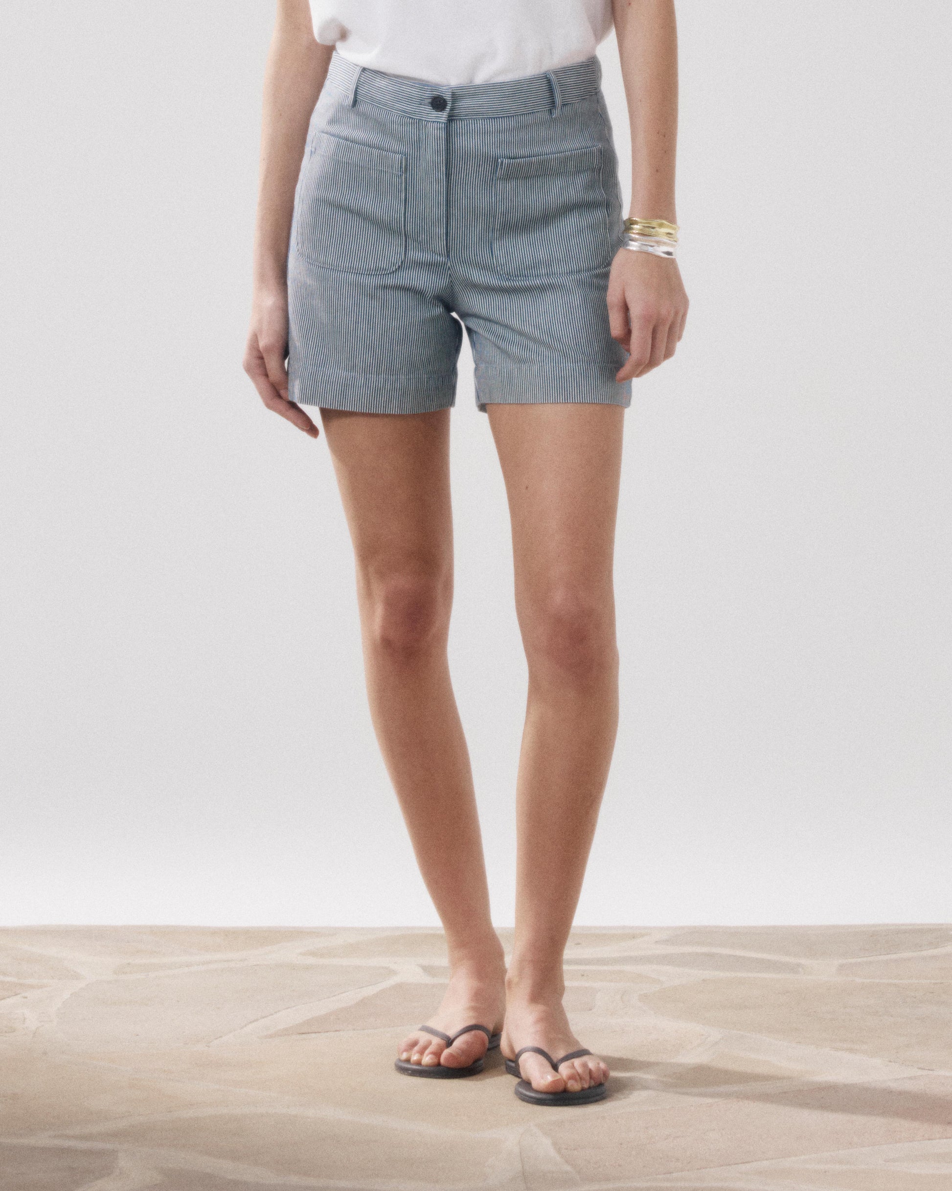 Short Femme en Coton Blanc & Bleu Solene