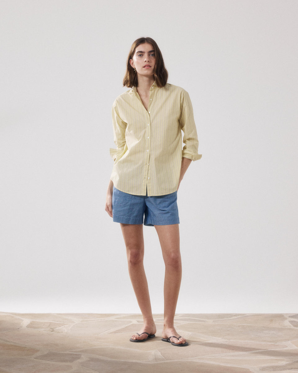 Short Femme en Chambray de Lin Bleu Denim Stefi - Image principale