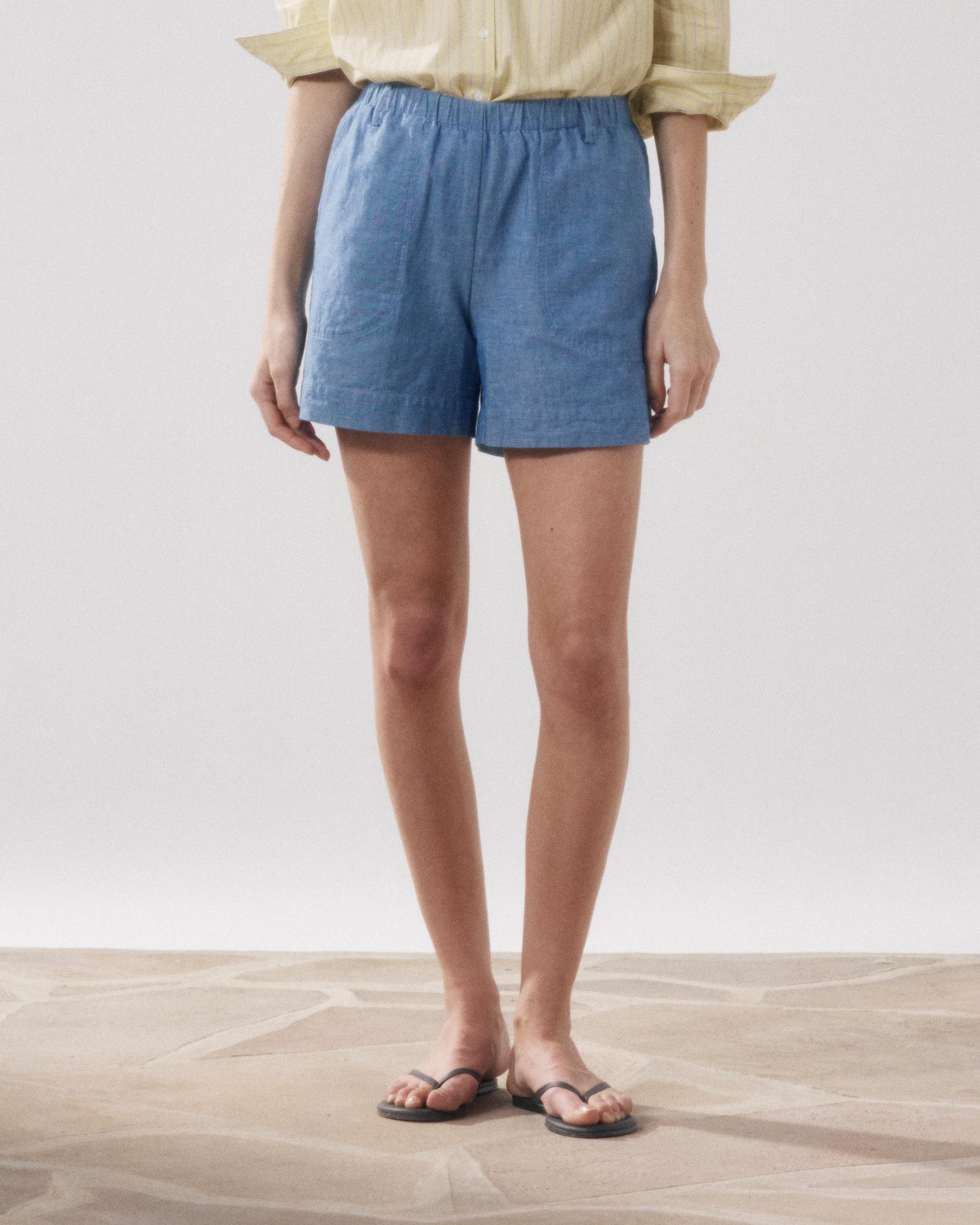 Short Femme en Chambray de Lin Bleu Denim Stefi