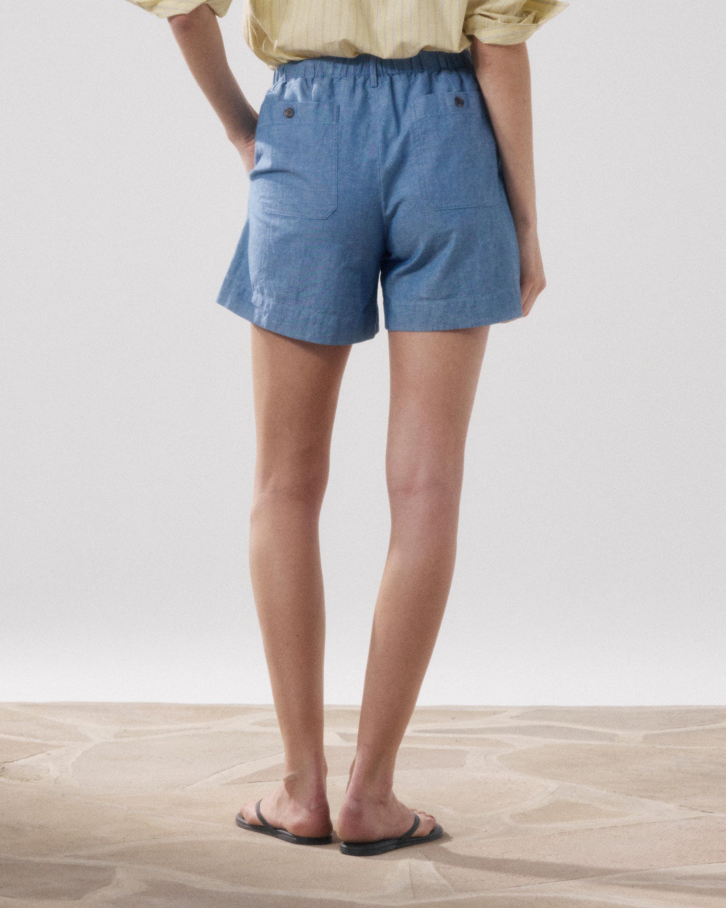 Short Femme en Chambray de Lin Bleu Denim Stefi