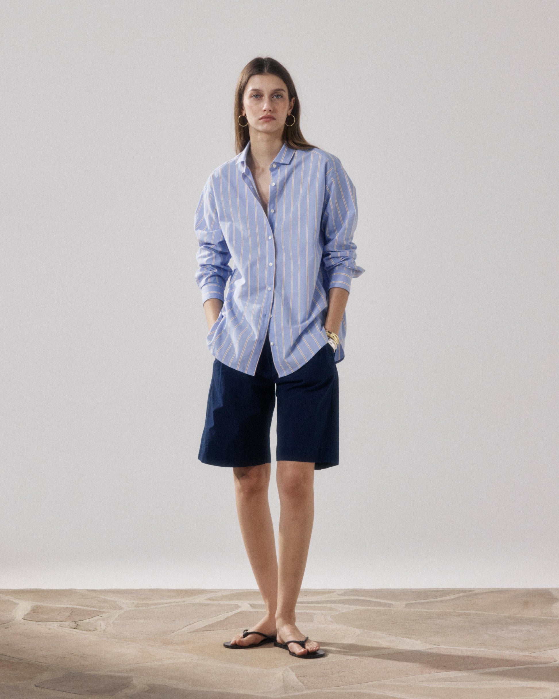Women's Sterling Midnight Blue Striped Poplin Shorts BFSE605-43