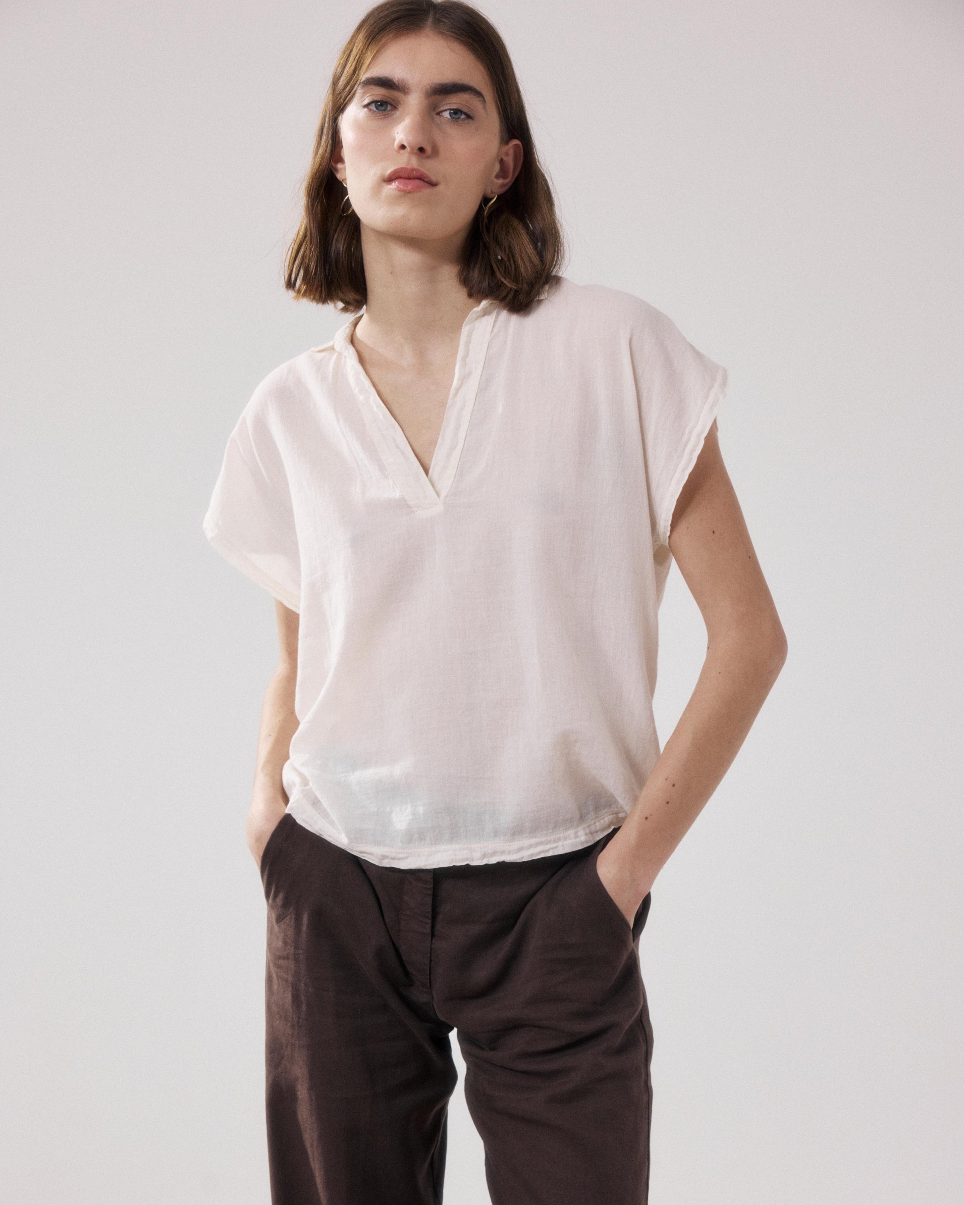 T-Shirt Femme en Coton Bi-Matière Ecru Tuggen
