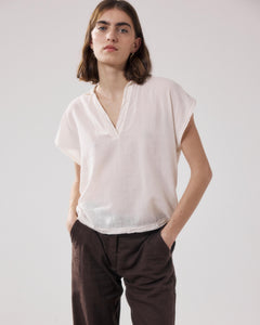 T-Shirt Femme en Coton Bi-Matière Ecru Tuggen