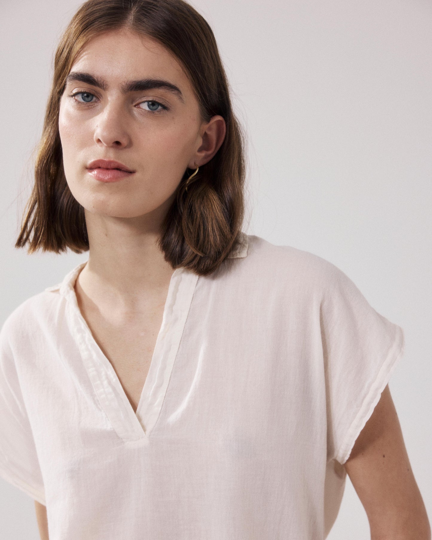 T-Shirt Femme en Coton Bi-Matière Ecru Tuggen
