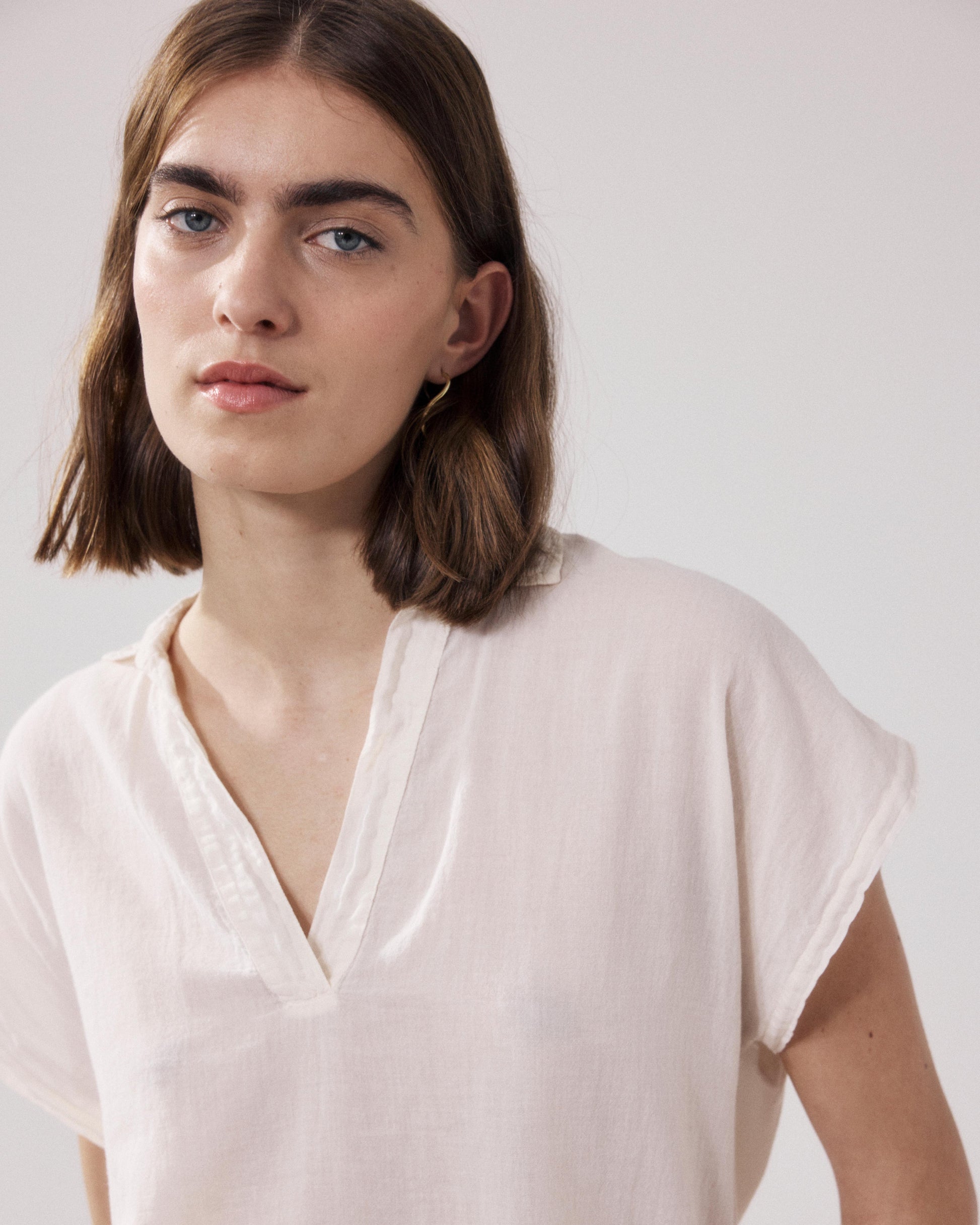 T-Shirt Femme en Coton Bi-Matière Ecru Tuggen