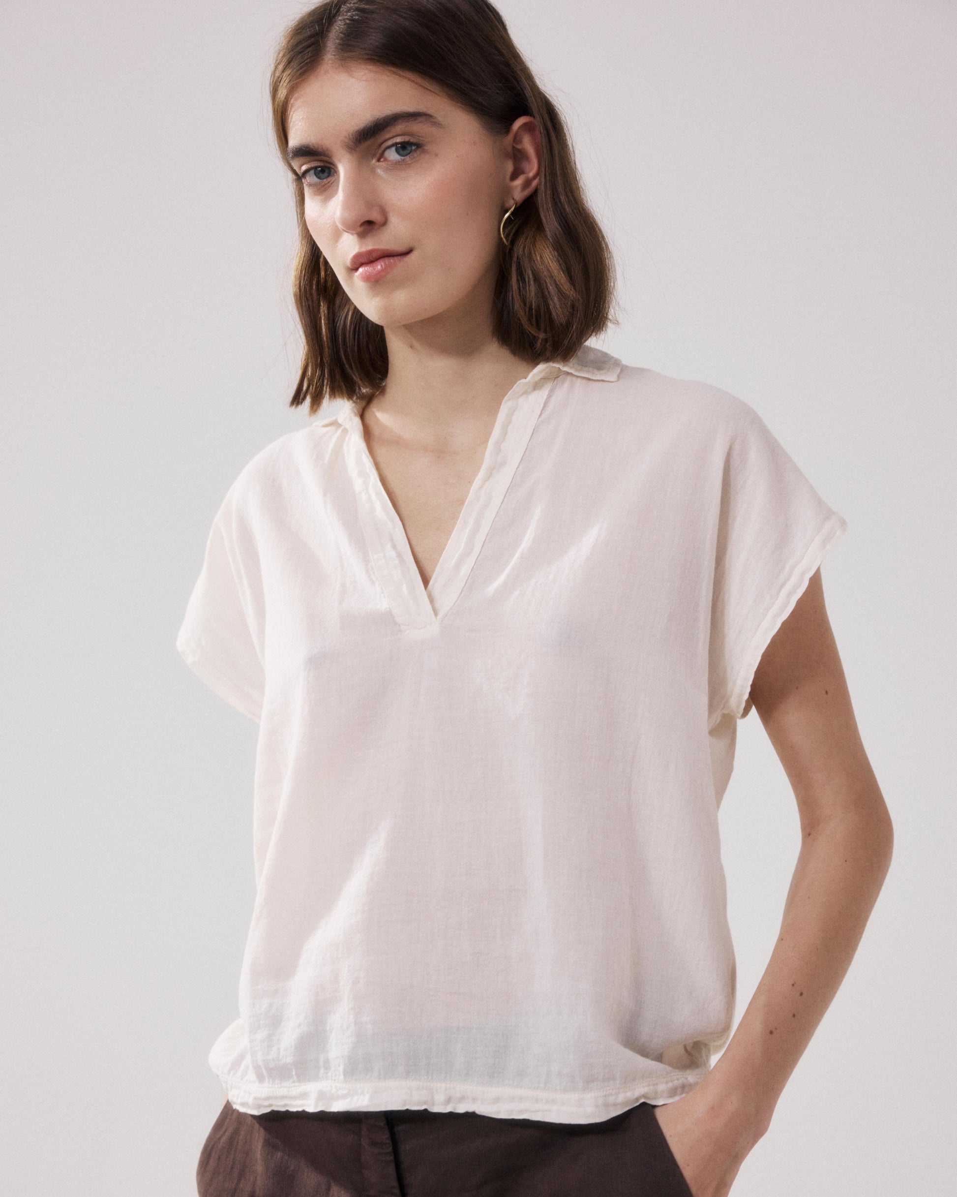 T-Shirt Femme en Coton Bi-Matière Ecru Tuggen