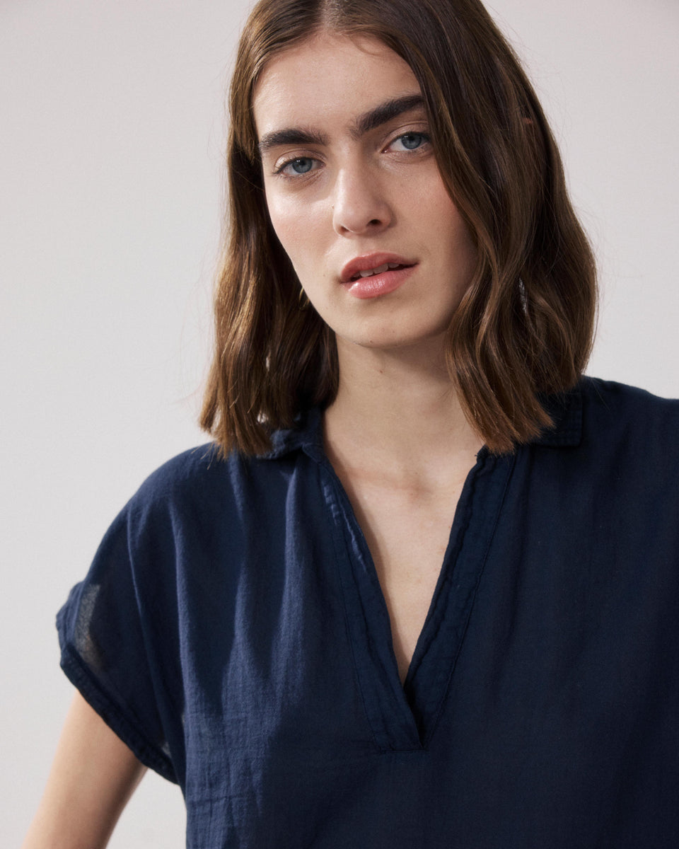 T-Shirt Femme en Coton Bi-Matière Bleu Nuit Tuggen - Image alternative
