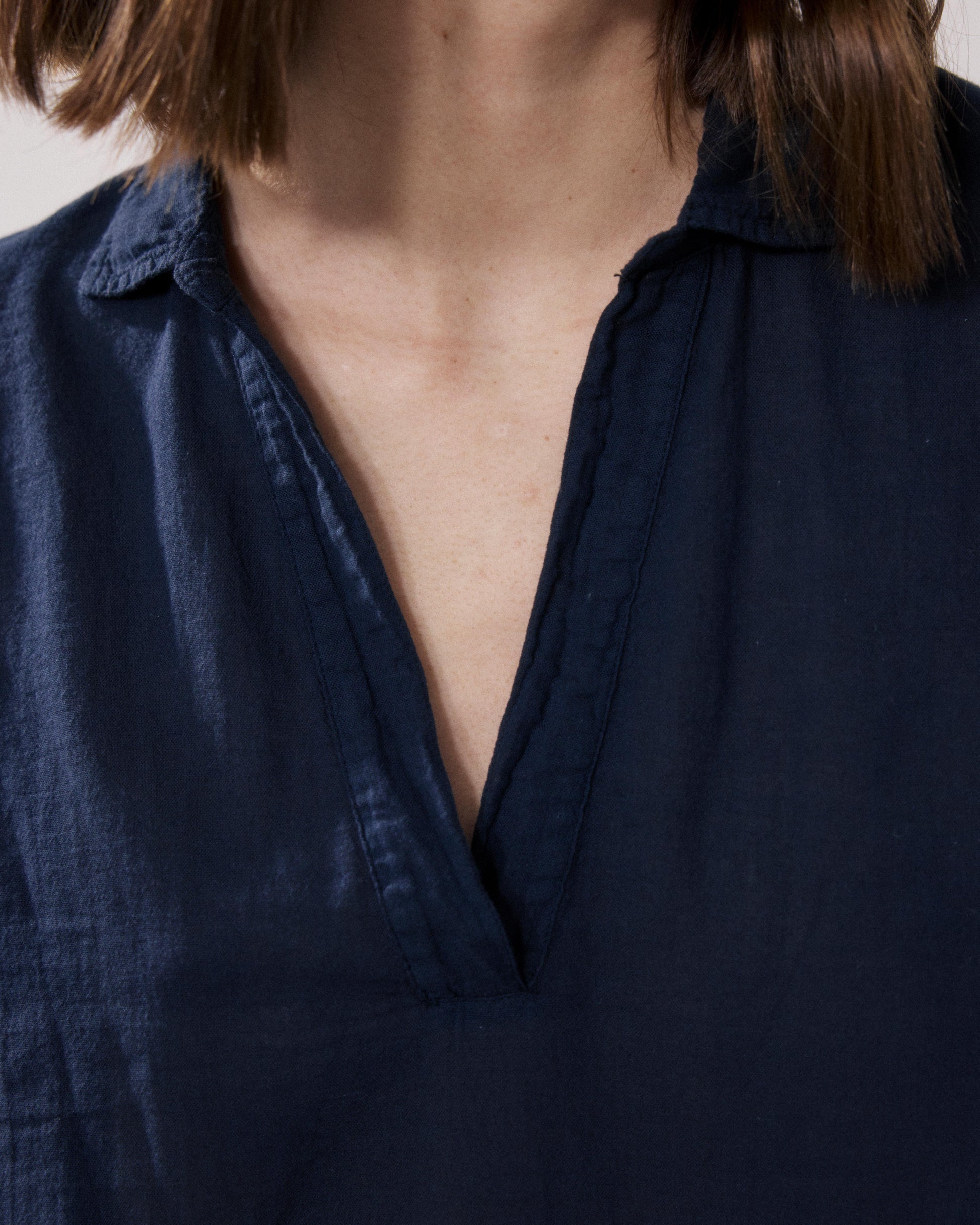 Women's Bi-fabric Cotton T-shirt in Midnight Blue Tuggen BFTA500-11