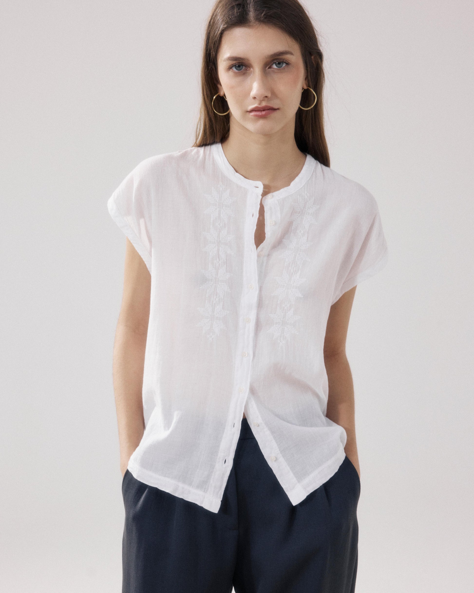 Chemise Femme en Coton Bi-Matière Blanc Teza