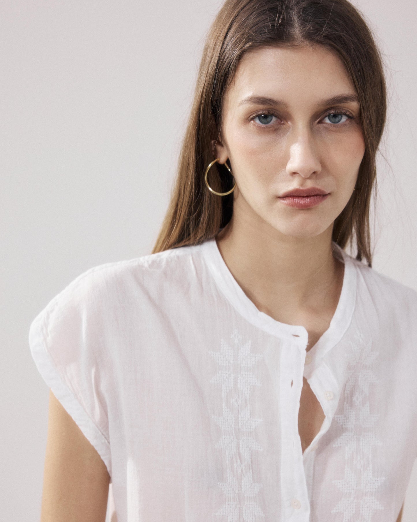 Chemise Femme en Coton Bi-Matière Blanc Teza