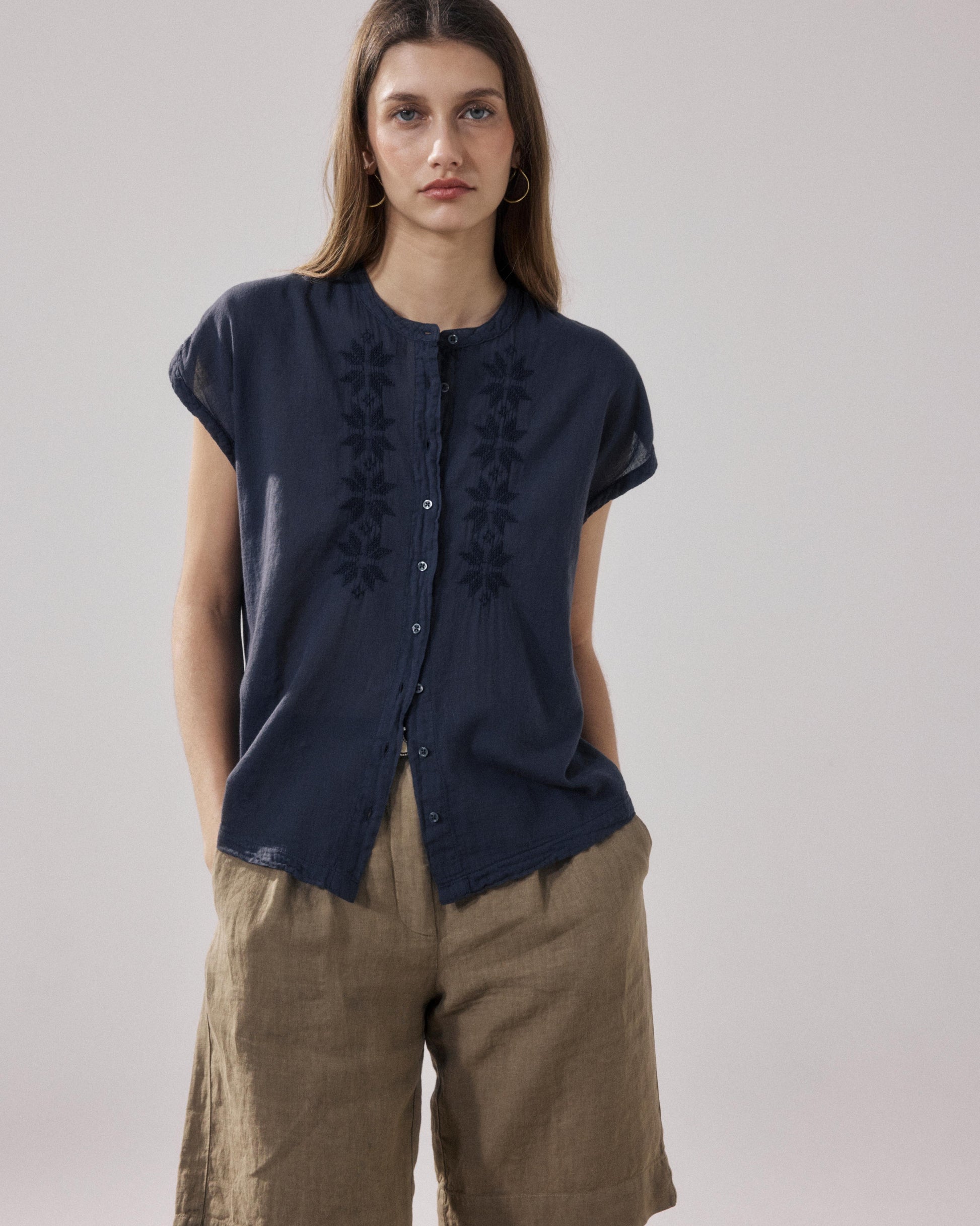 Chemise Femme en Coton Bi-Matière Charbon Teza