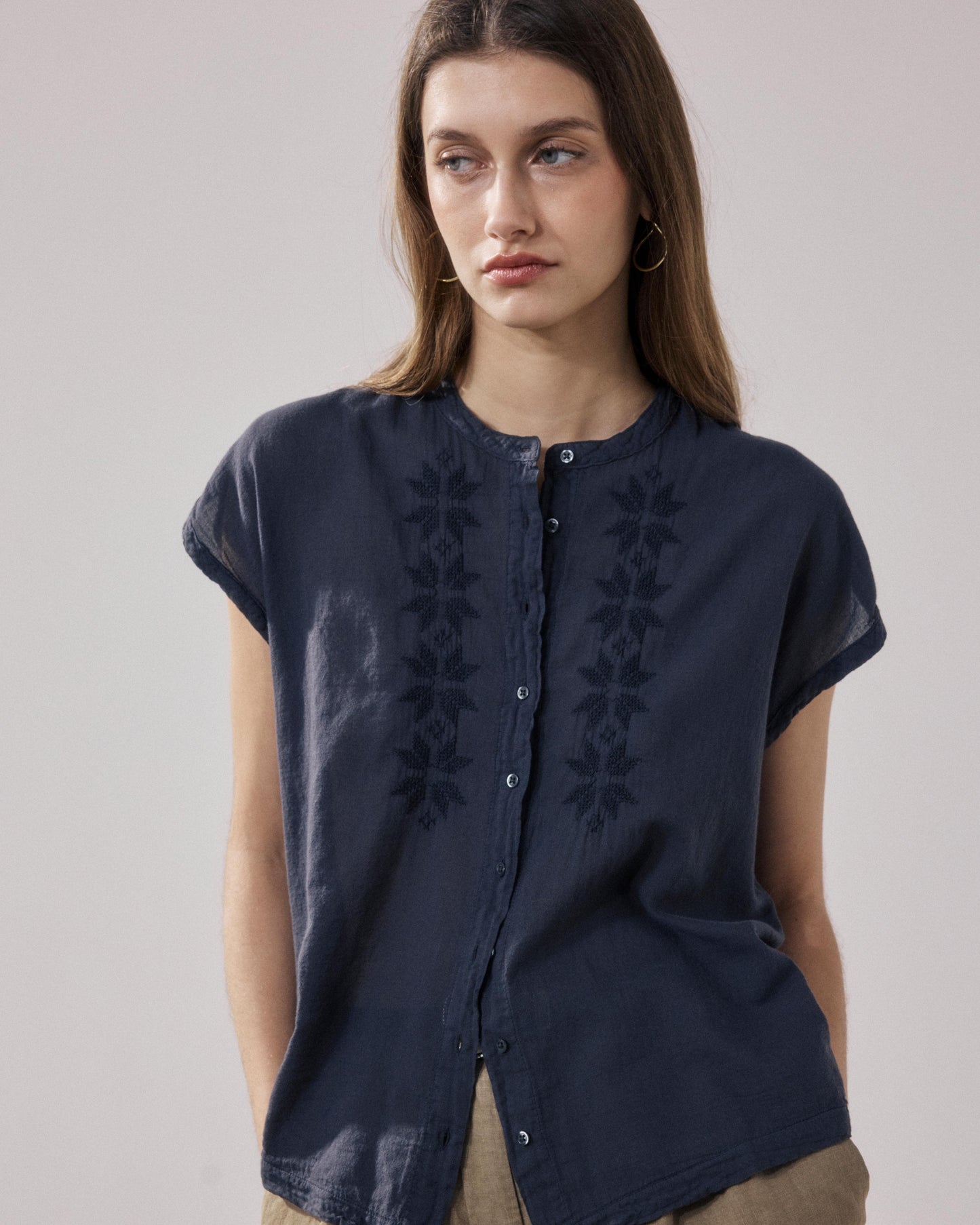 Chemise Femme en Coton Bi-Matière Charbon Teza