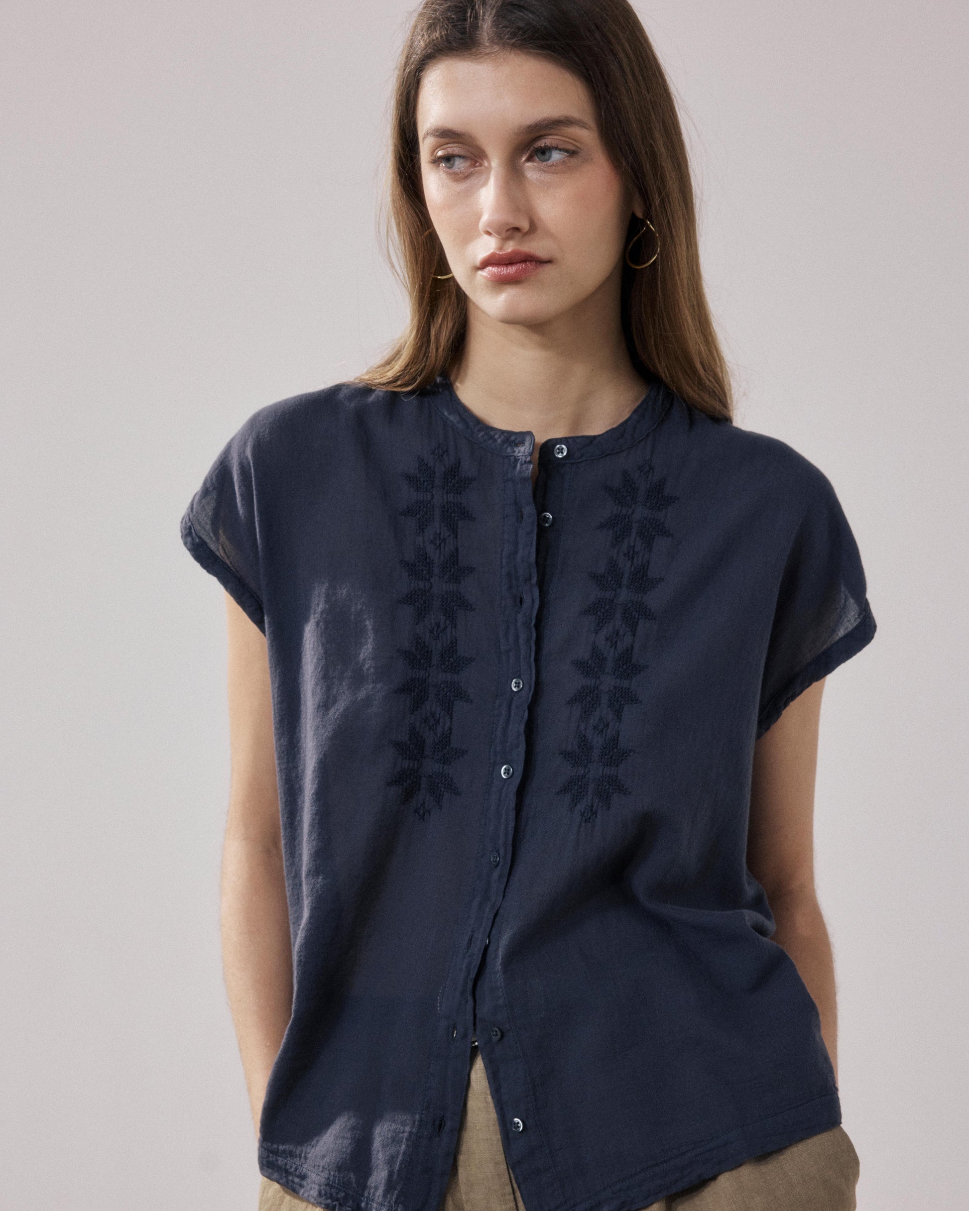 Chemise Femme en Coton Bi-Matière Charbon Teza