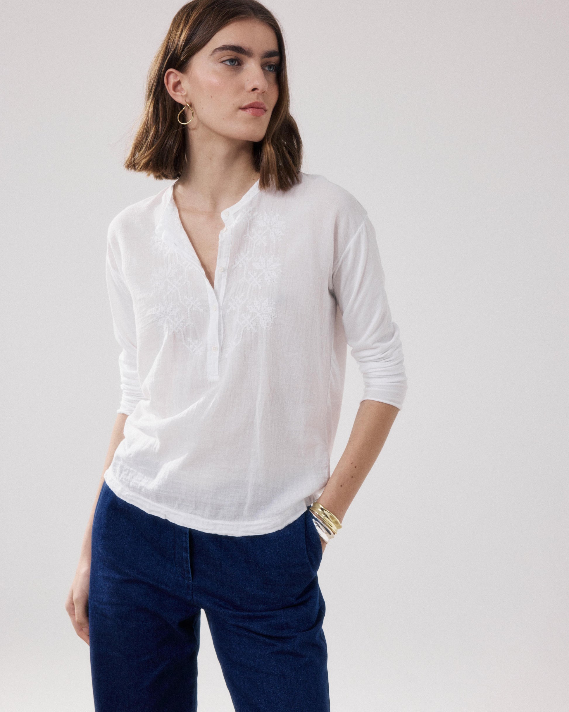Camiseta de mujer de Algodón Bimaterial blanco Tuanne
