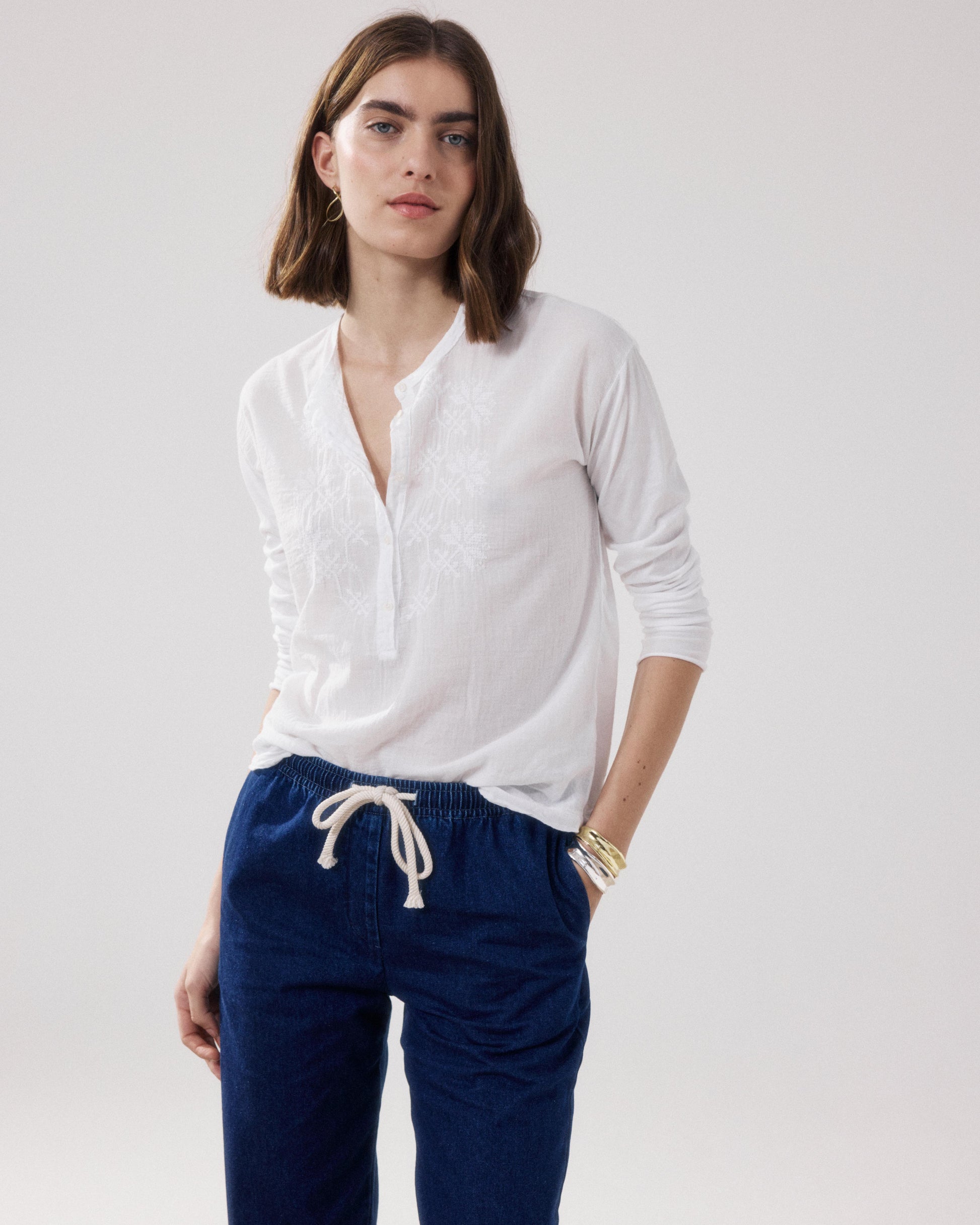 Camiseta de mujer de Algodón Bimaterial blanco Tuanne