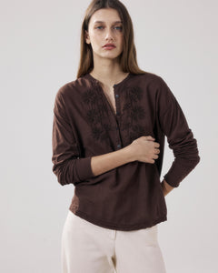 T-Shirt Femme en Coton Bi-Matière Marron Tuanne