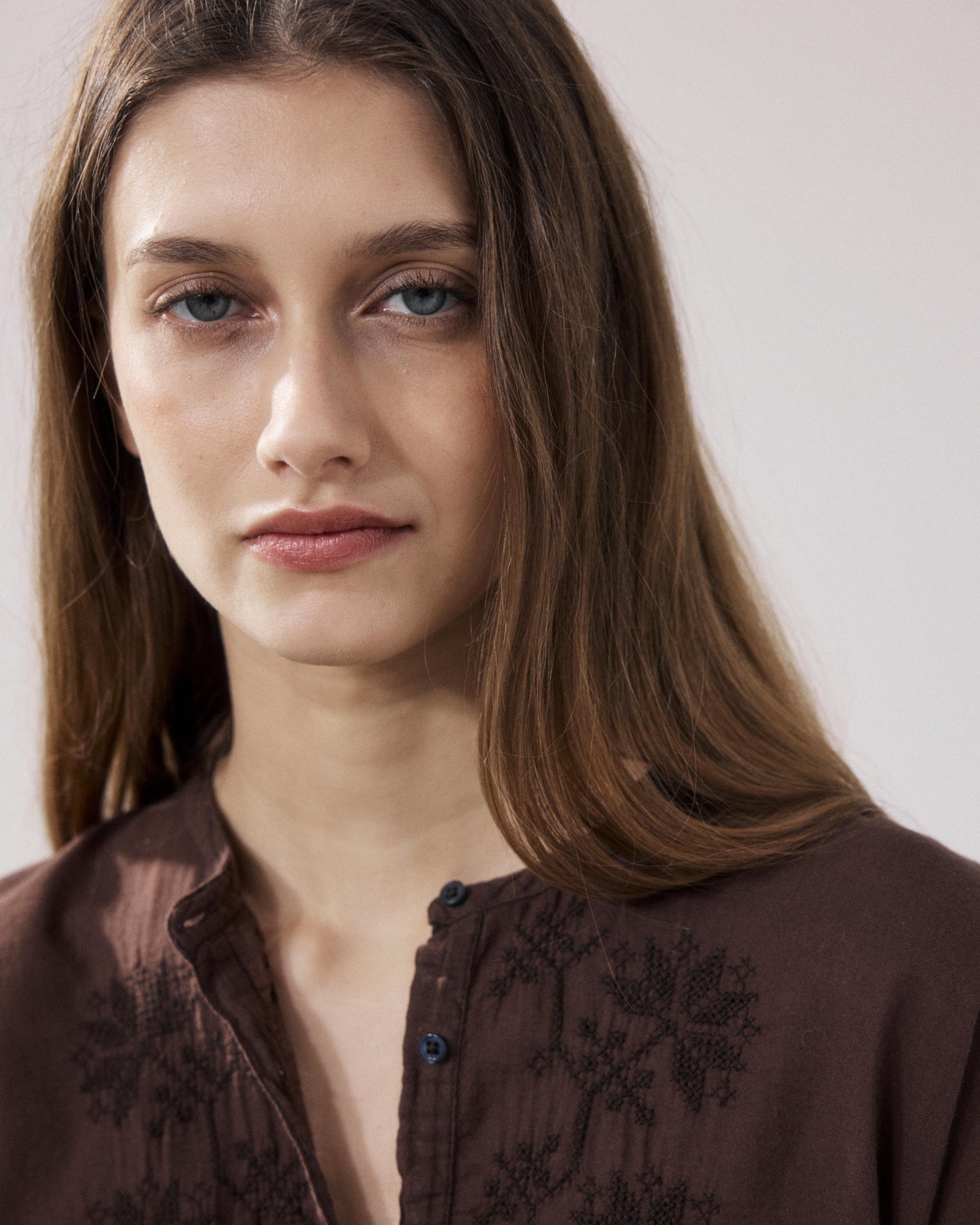 T-Shirt Femme en Coton Bi-Matière Marron Tuanne