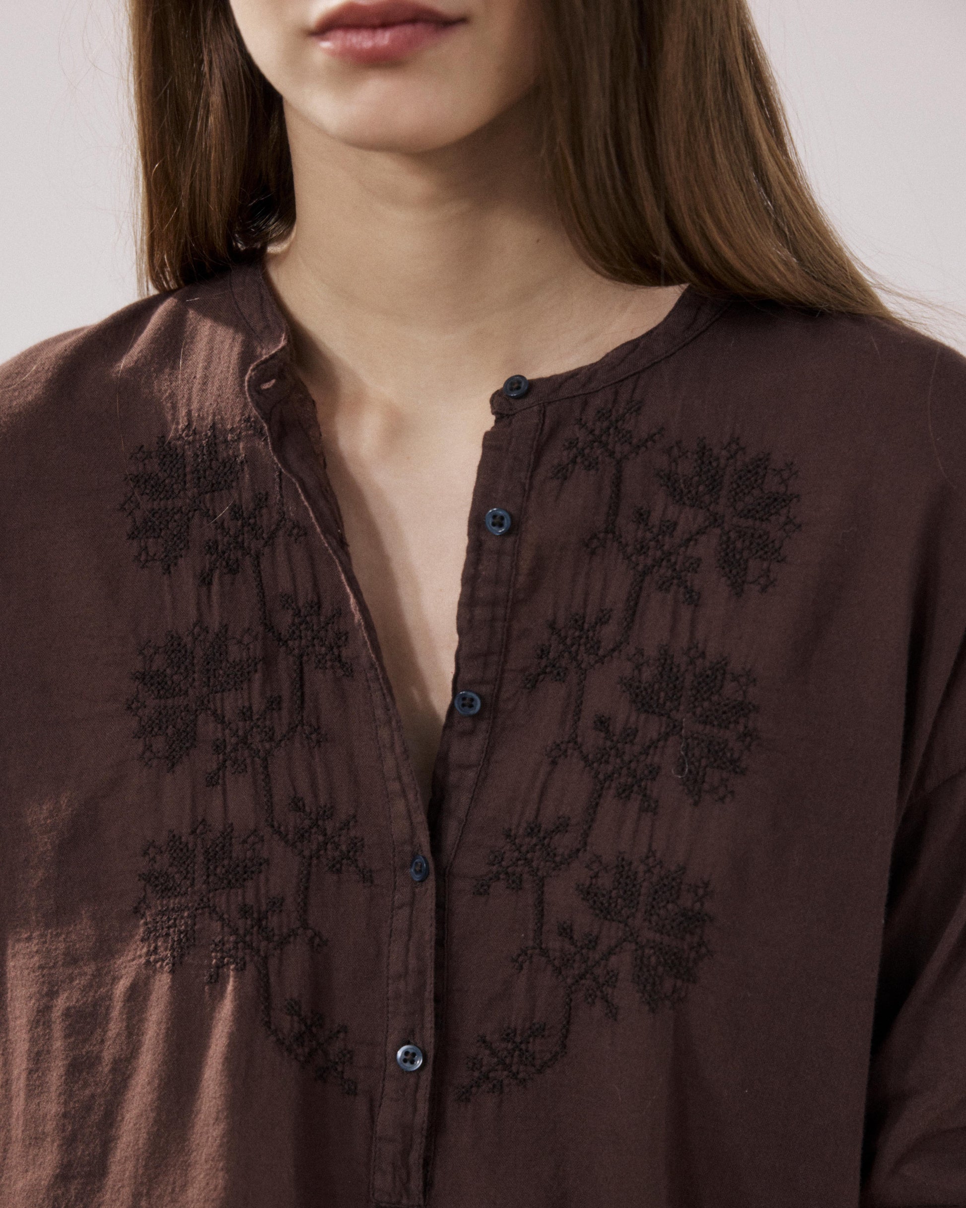 T-Shirt Femme en Coton Bi-Matière Marron Tuanne