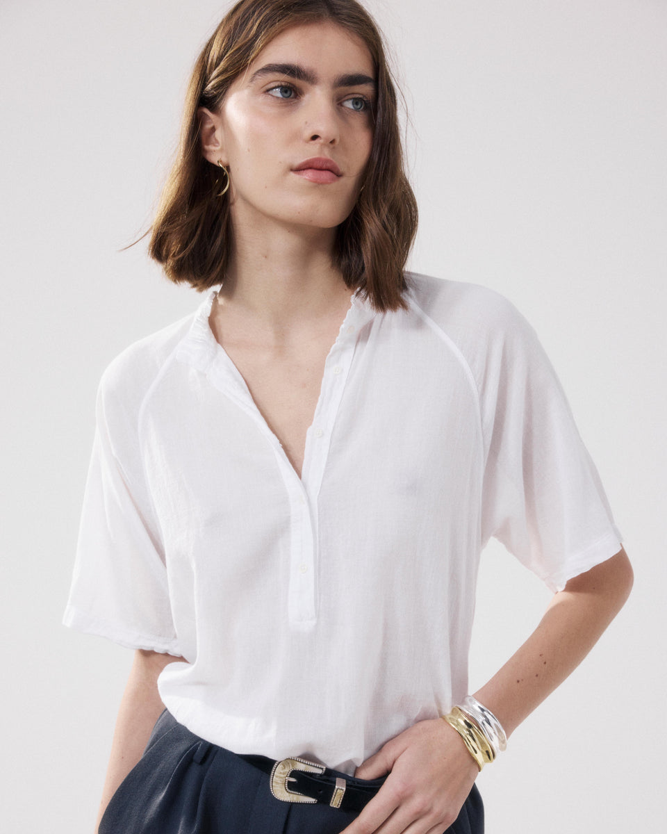 Blouse Femme en Coton Bi-Matière Blanc Tekke - Image alternative