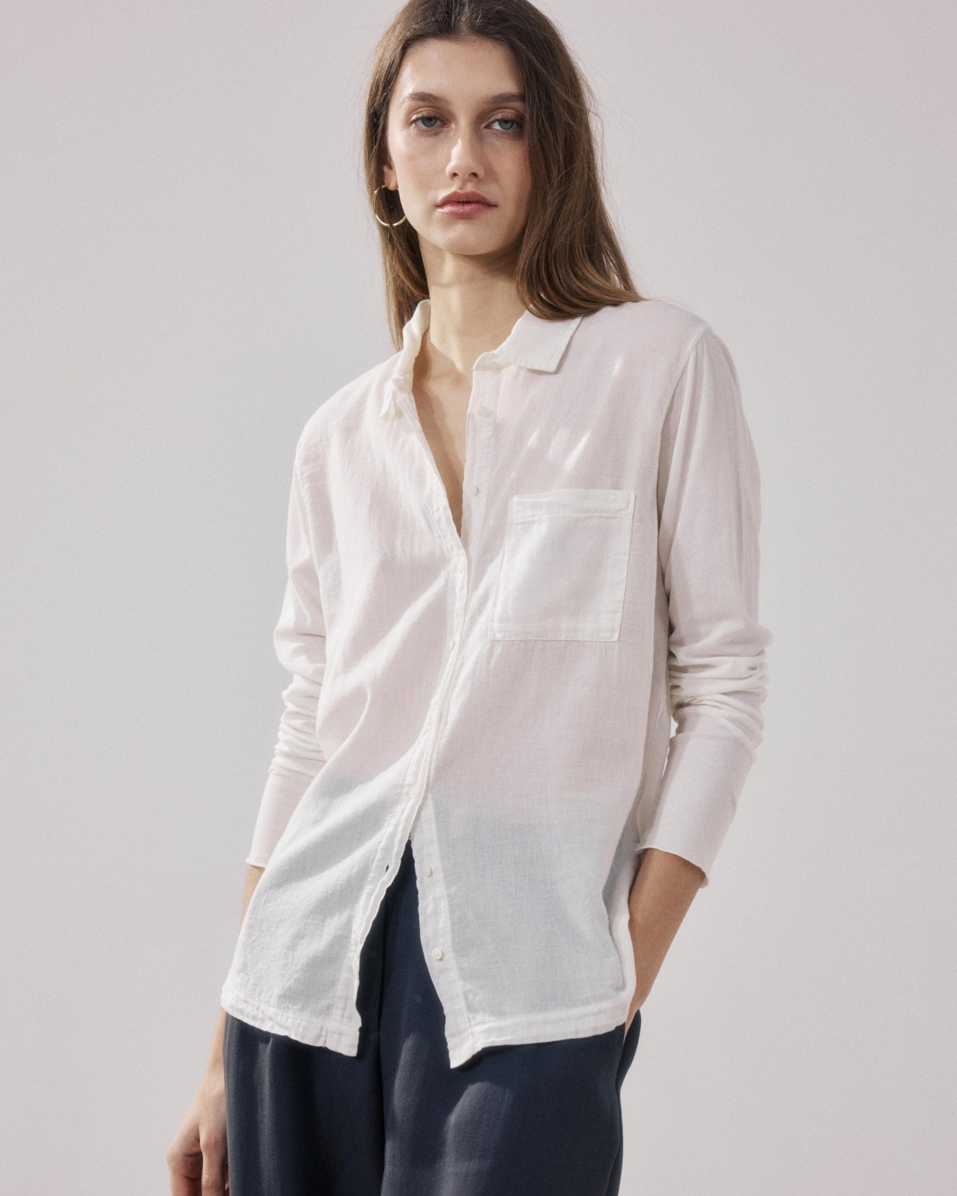 Chemise Femme en Coton Bi-Matière Ecru Tamy