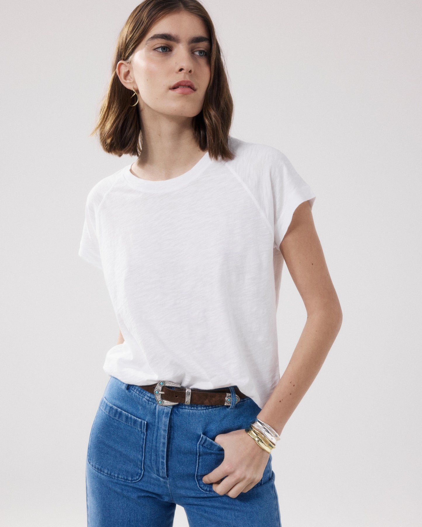 T-shirt Femme en Coton Flammé Blanc Teodal