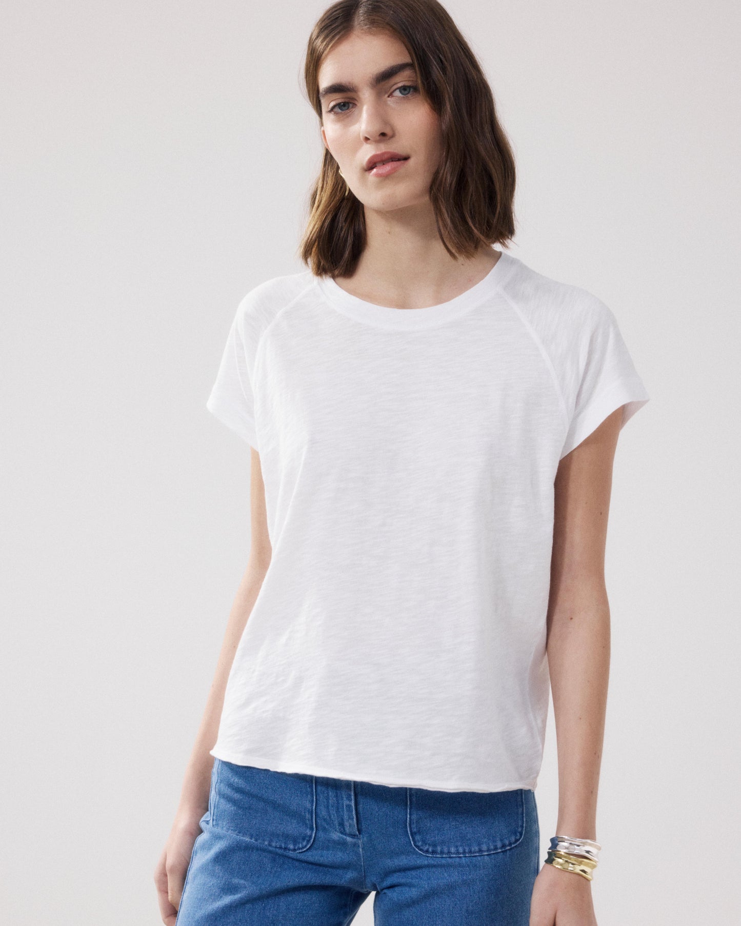 T-shirt Femme en Coton Flammé Blanc Teodal