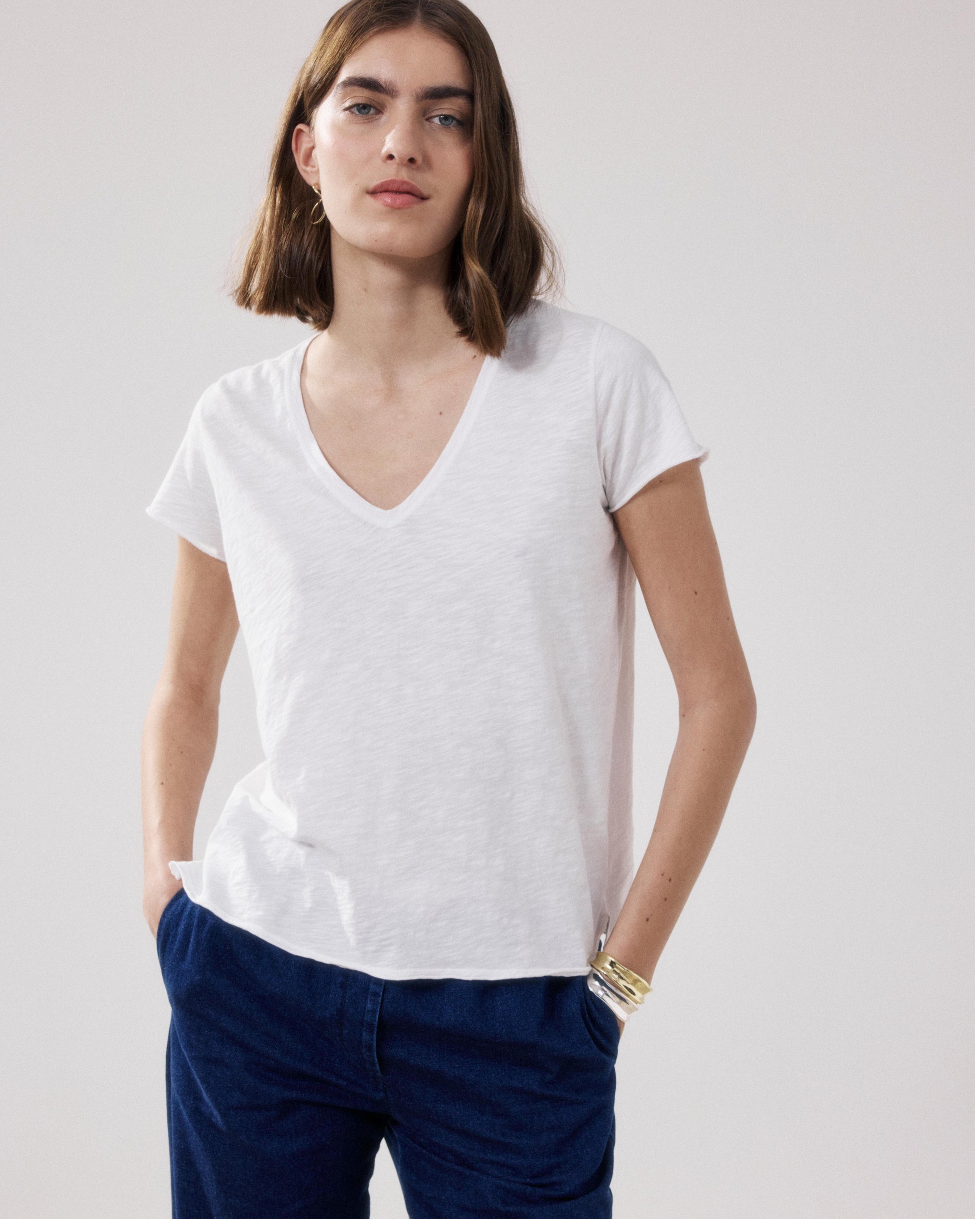 Women's White Flamed Cotton T-shirt Tovony