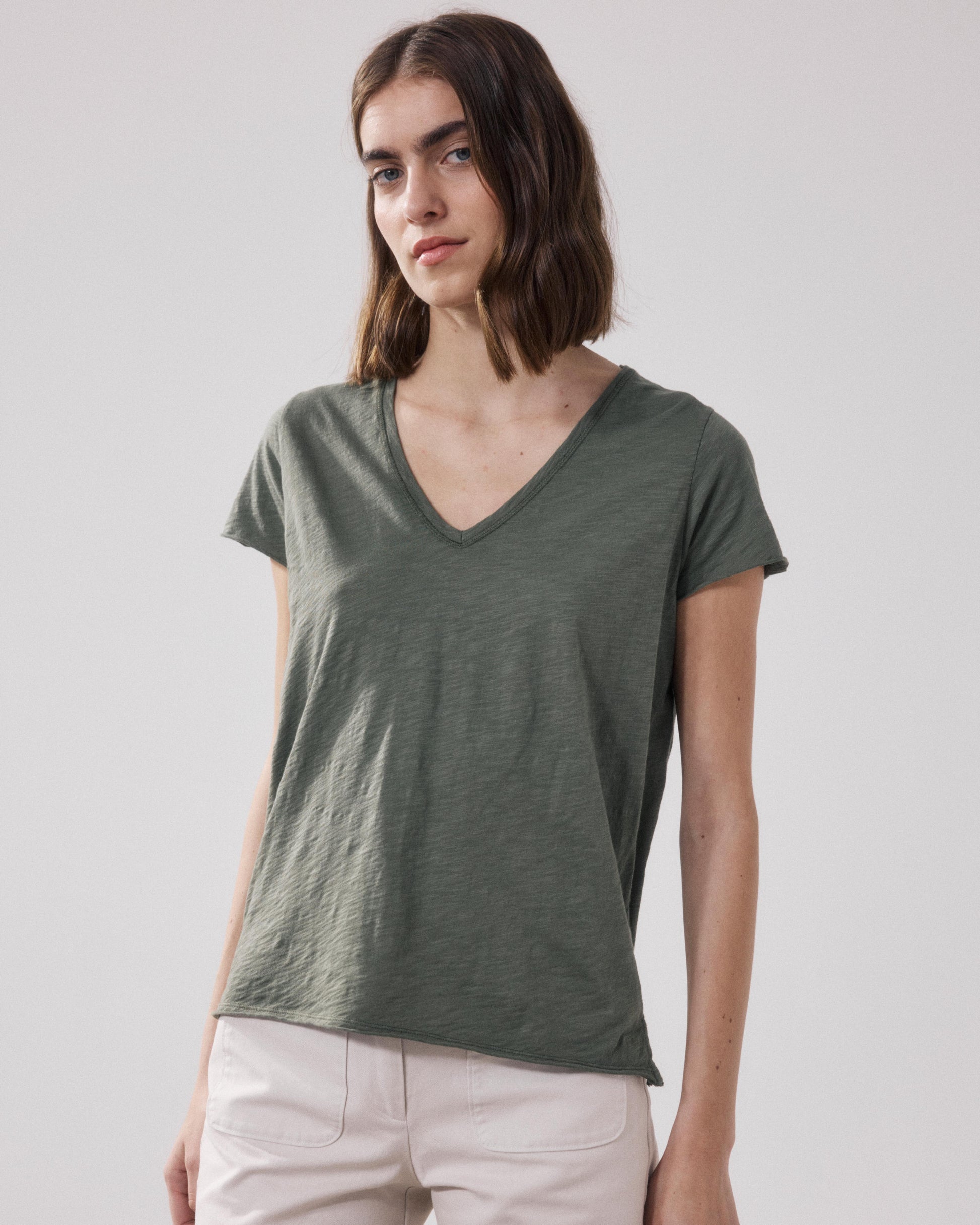 T-Shirt Femme en Coton Slub Vert Tovony