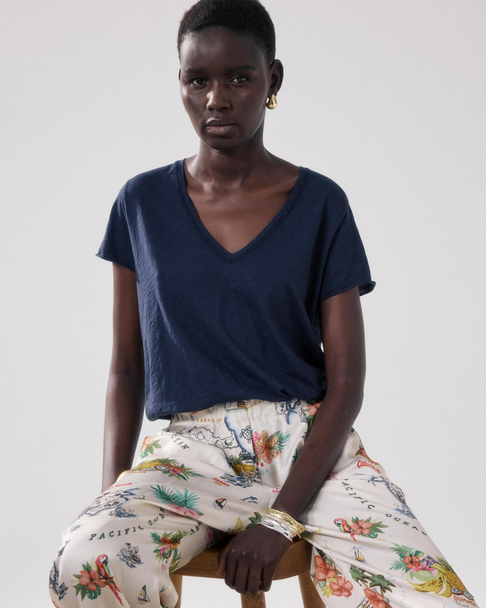 T-Shirt Femme en Coton Slub Bleu Nuit Tovony - Image principale