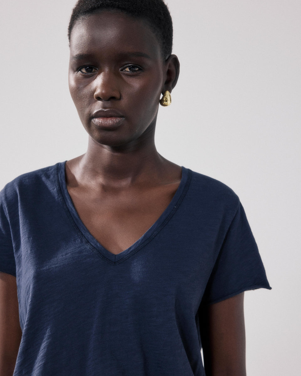 T-Shirt Femme en Coton Slub Bleu Nuit Tovony - Image alternative