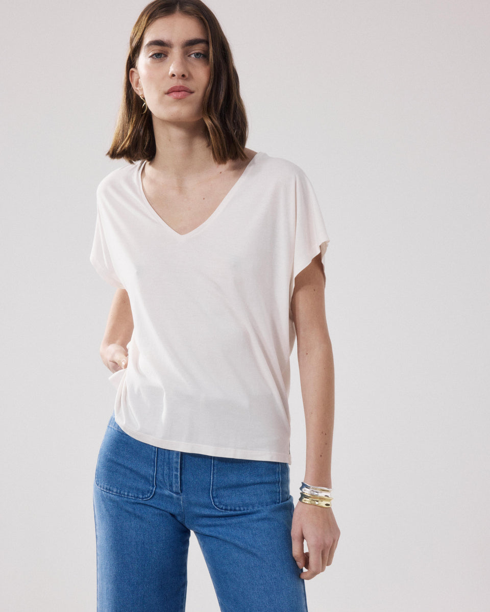 T-Shirt Femme en Lyocell & Coton Ecru Tokiyo - Image 3
