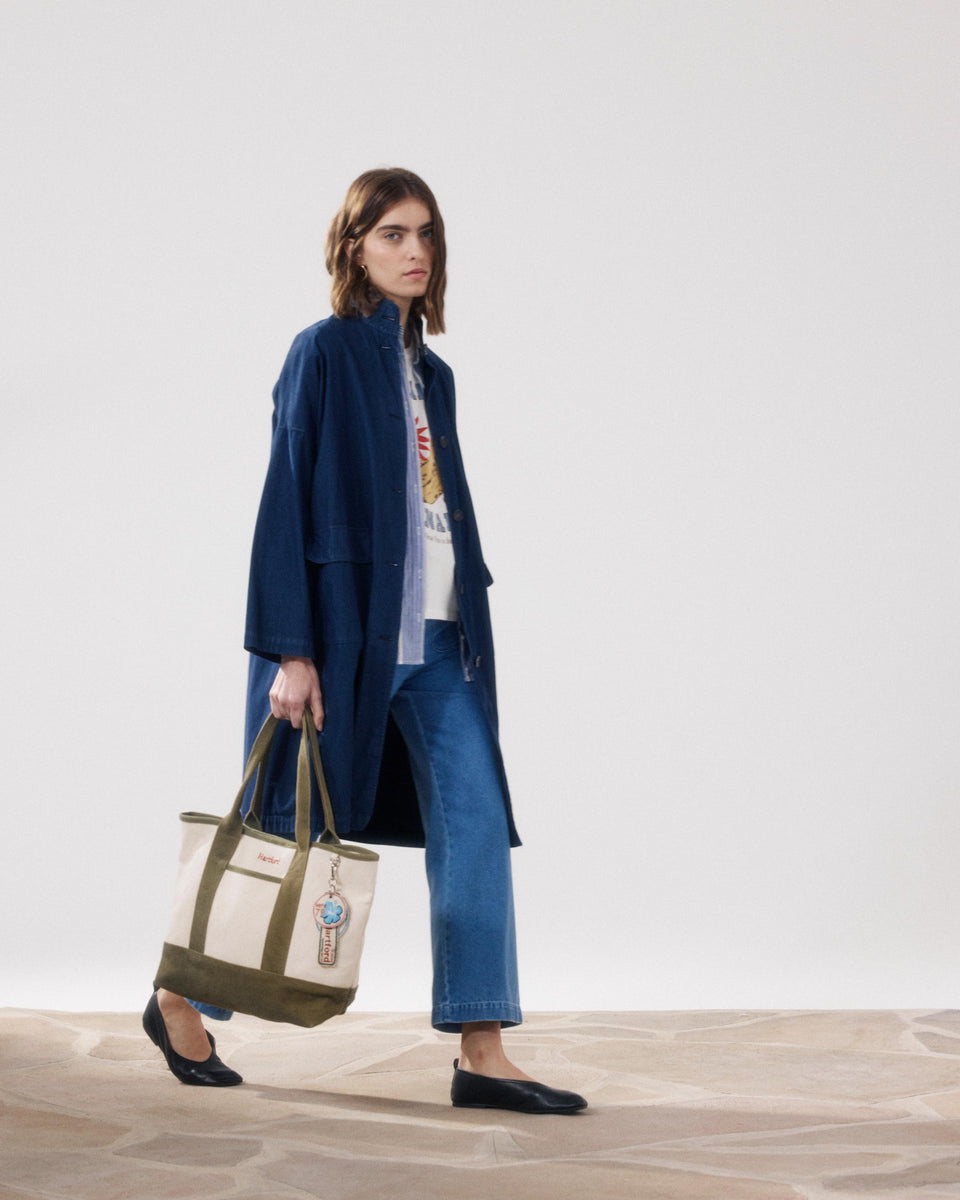 Manteau Femme en Gabardine De Coton Bleu Nuit Valor - Image principale