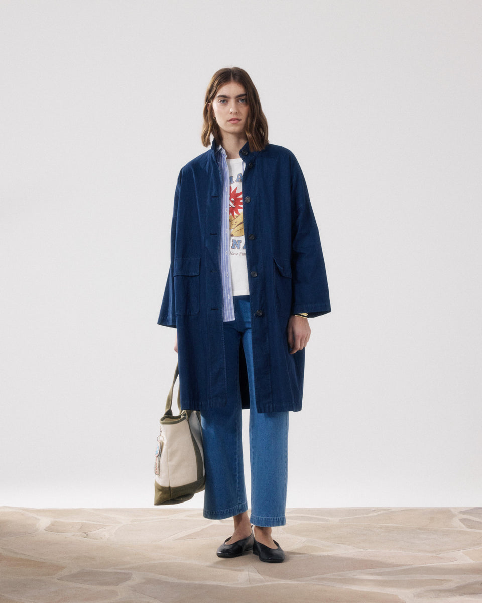 Manteau Femme en Gabardine De Coton Bleu Nuit Valor - Image alternative