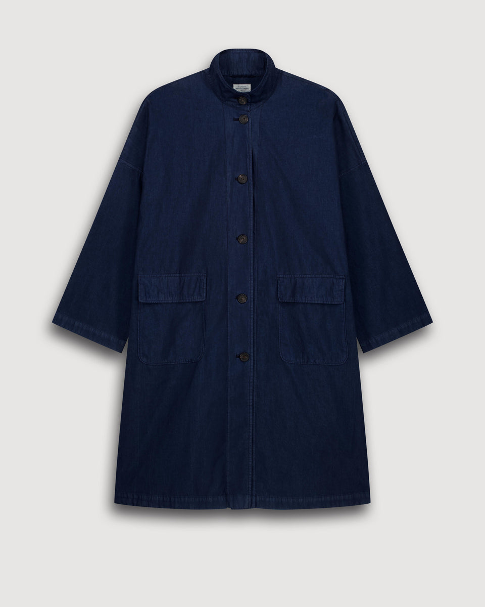 Manteau Femme en Gabardine De Coton Bleu Nuit Valor - Image 3