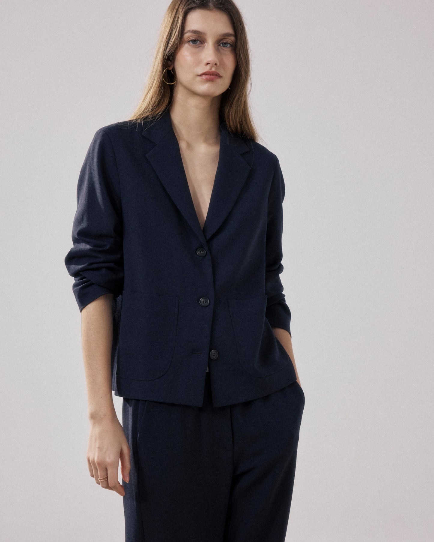 Veste Femme en Crepe Bleu Nuit Vizir