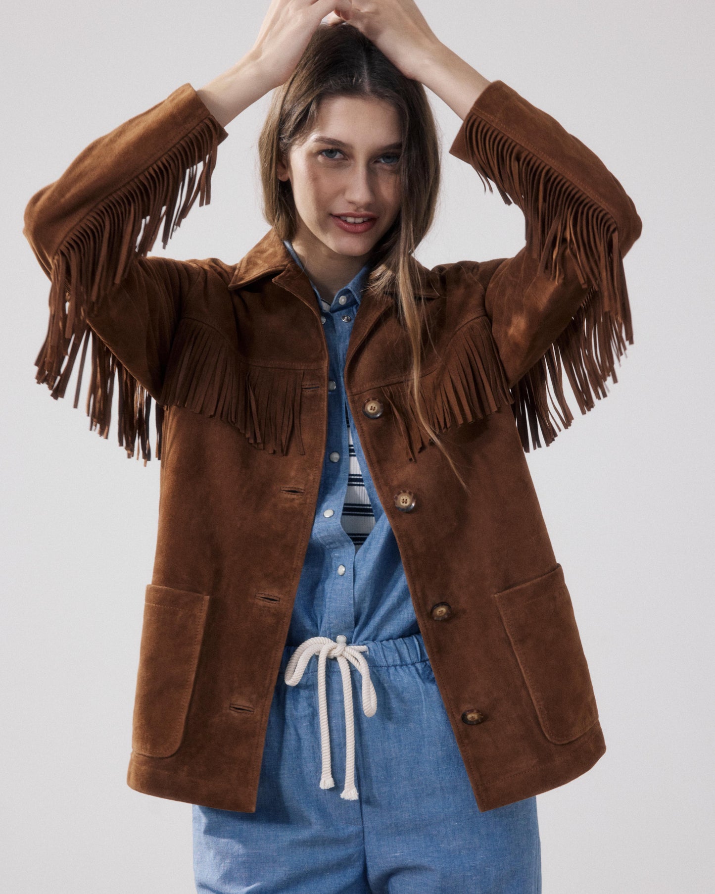 Veste Femme en Cuir Suédé Marron Vaquero
