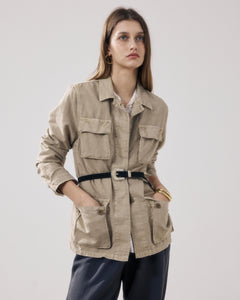 Veste Femme en Toile De Lin & Coton Khaki Vea