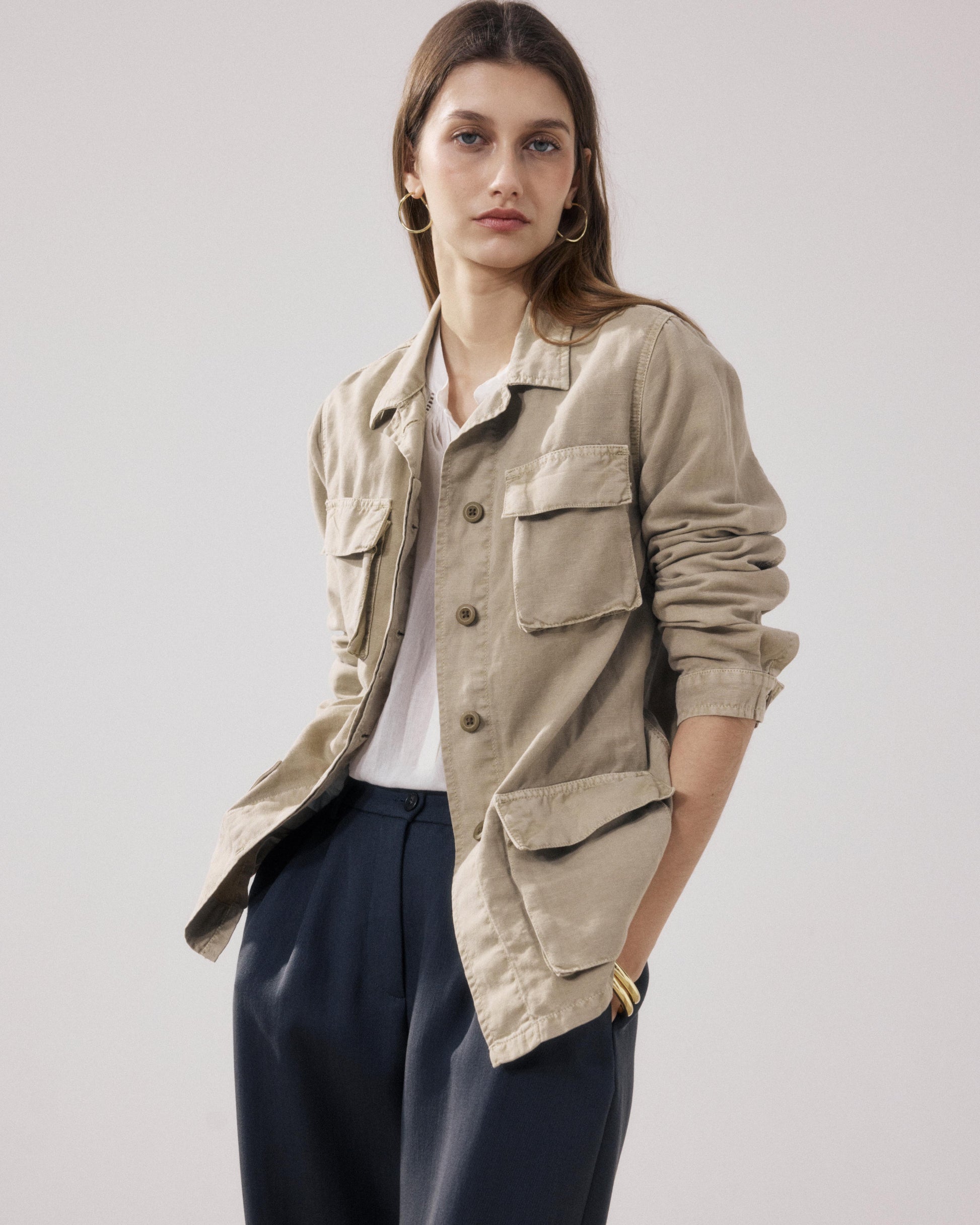 Veste Femme en Toile De Lin & Coton Khaki Vea
