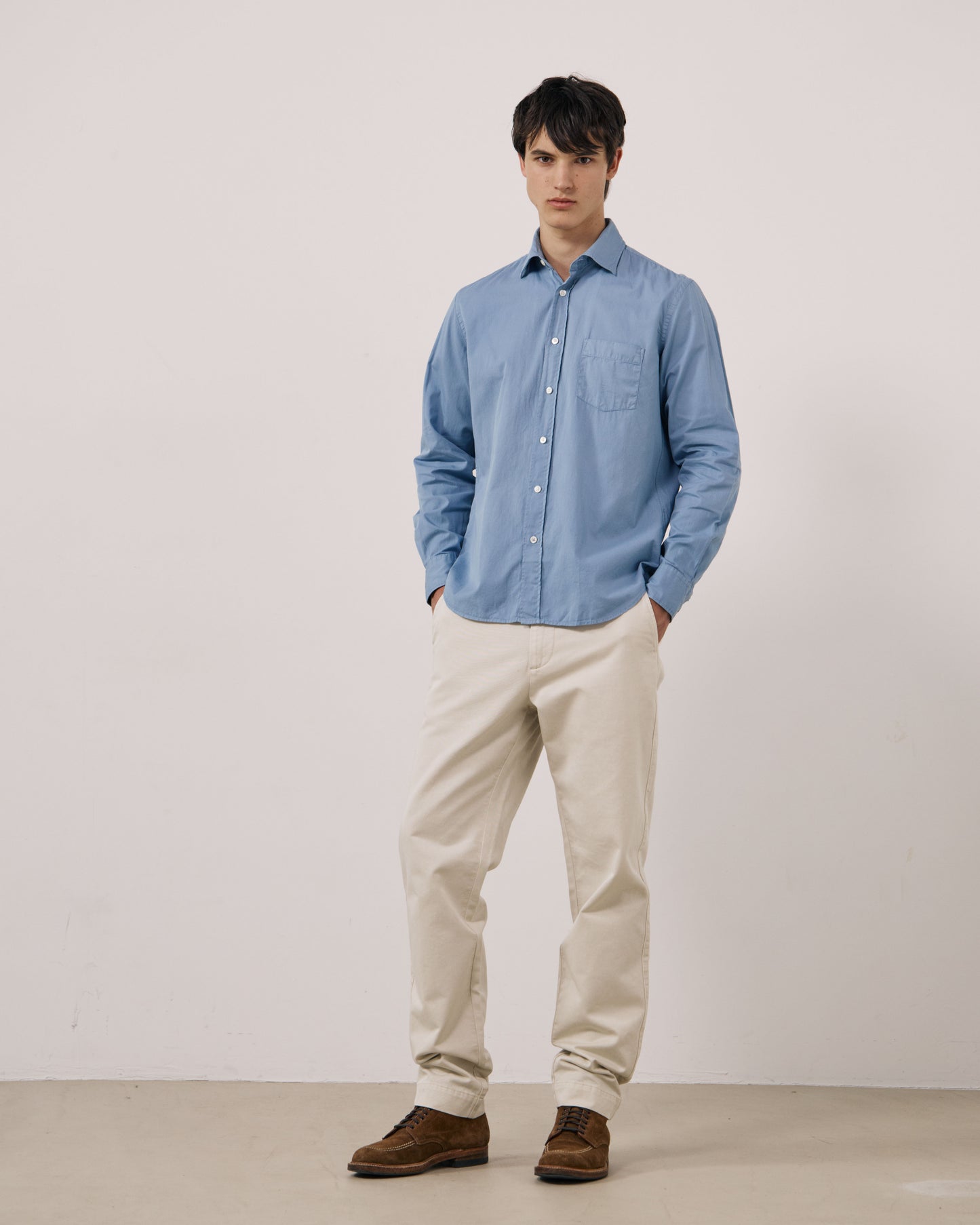 Chemise Homme en Gabardine de Coton Bleu Chambray Paul