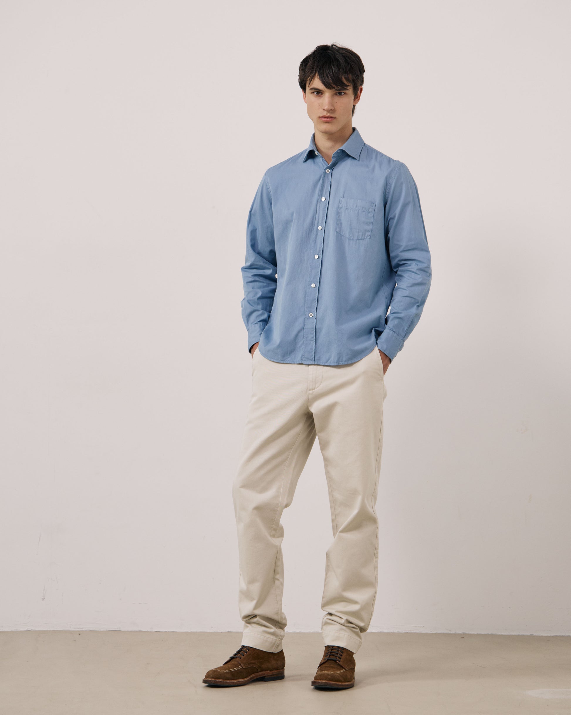 Chemise Homme en Gabardine de Coton Bleu Chambray Paul