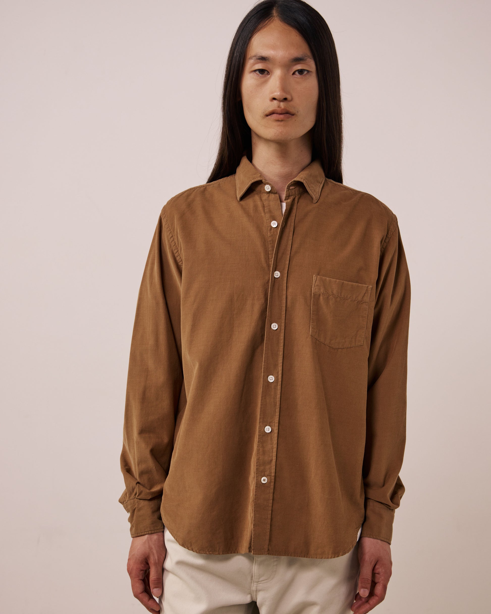 Chemise Homme en Velours Côtelé Fin Cognac Paul