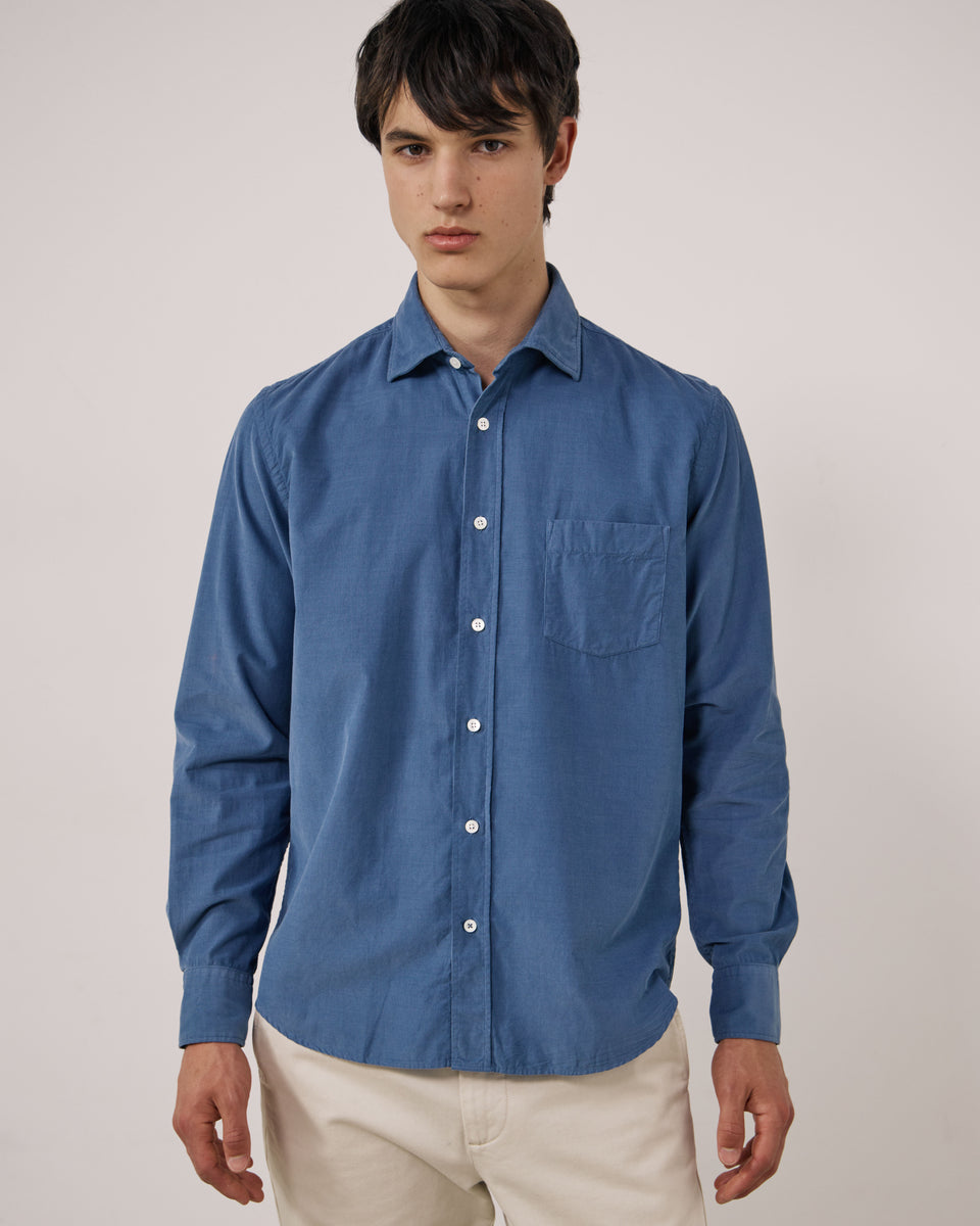 Chemise Homme en Velours Côtelé Fin Bleu Cobalt Paul - Image principale