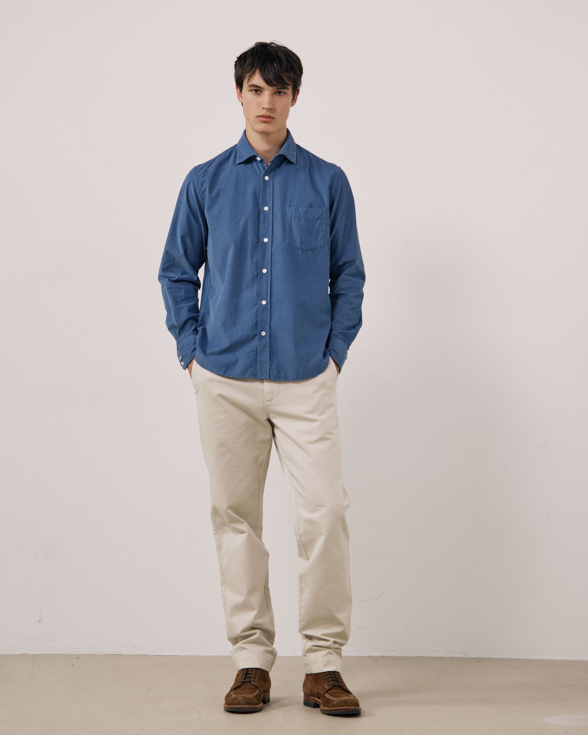 Chemise Homme en Velours Côtelé Fin Bleu Cobalt Paul