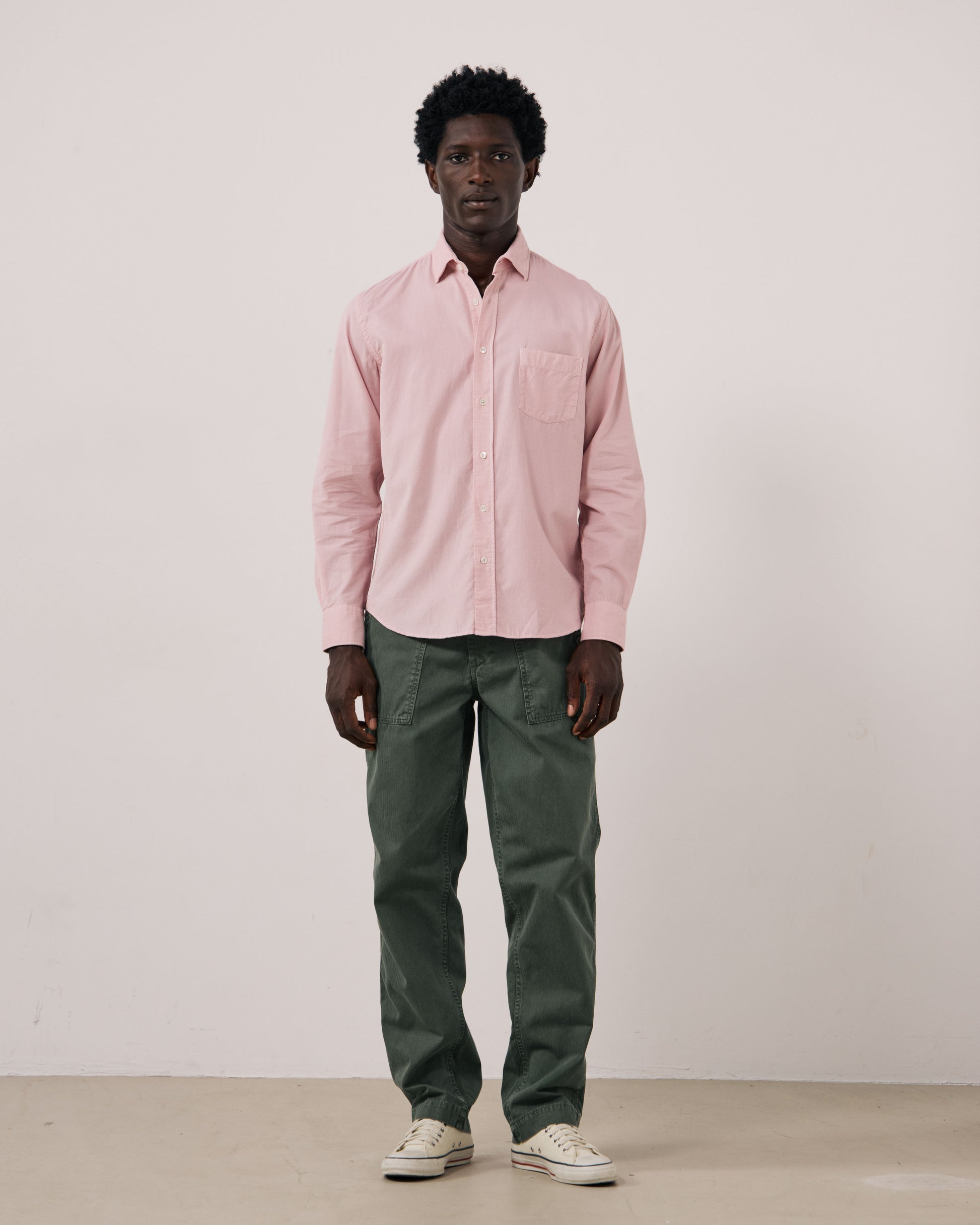 Chemise Homme en Velours Côtelé Fin Rose Poudré Paul
