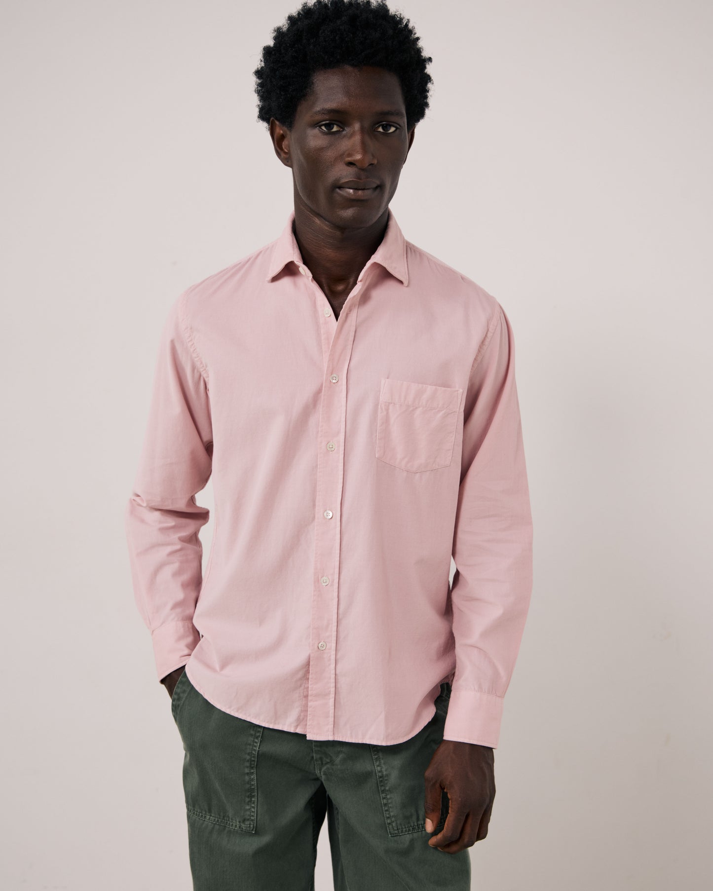 Chemise Homme en Velours Côtelé Fin Rose Poudré Paul