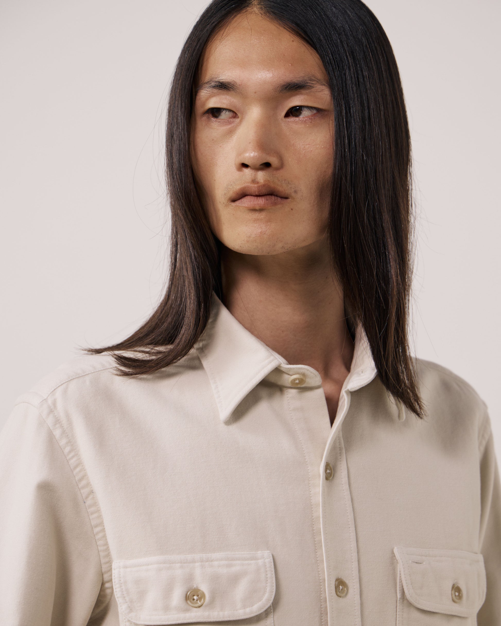 Chemise Homme en Flanelle de Coton Ecru Paco