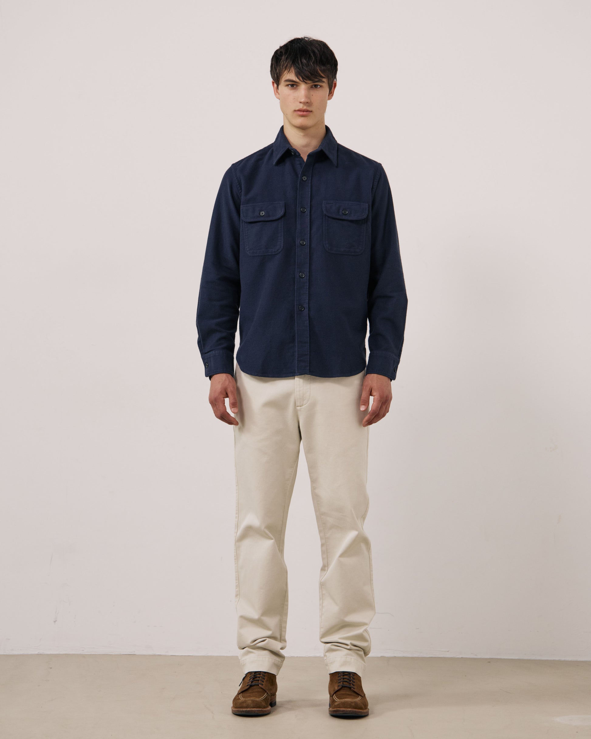 Chemise Homme en Flanelle de Coton Bleu Marine Paco