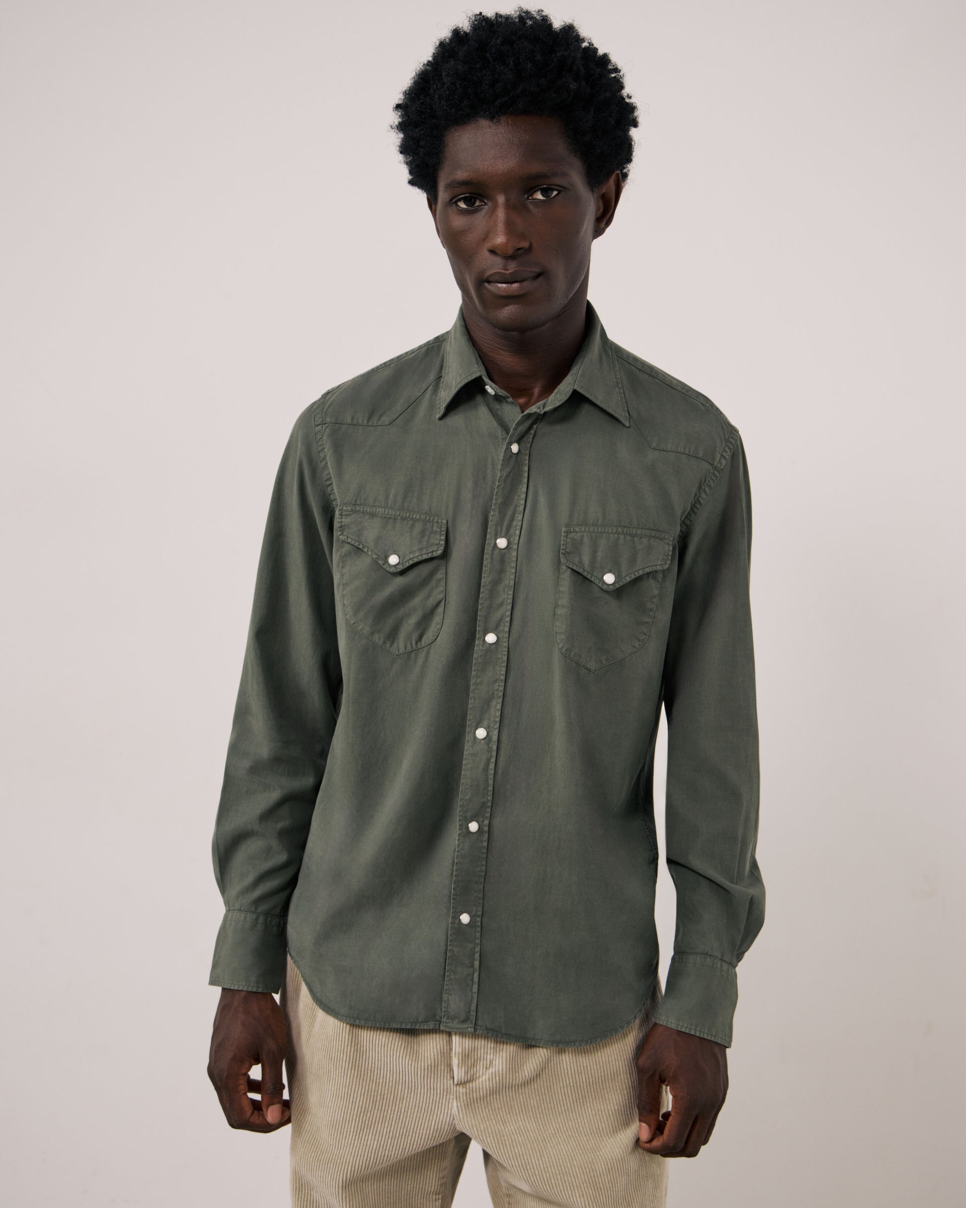 Chemise Homme en Tencel & Coton Vert Militaire Portland