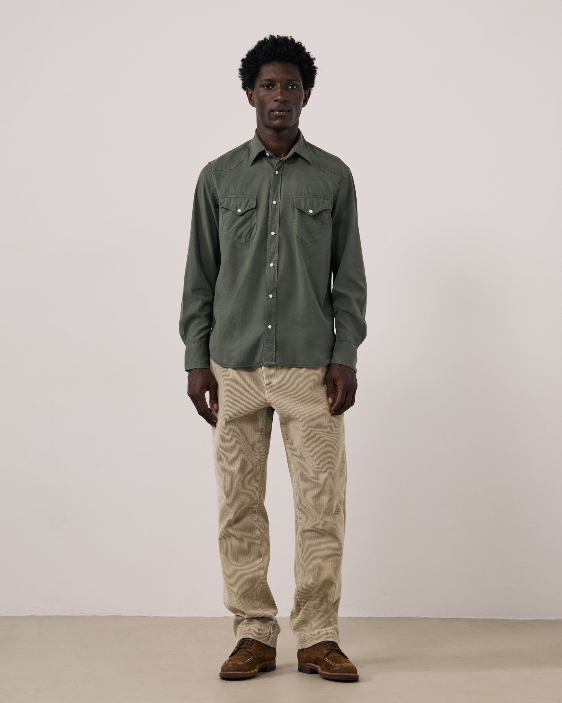 Chemise Homme en Tencel & Coton Vert Militaire Portland